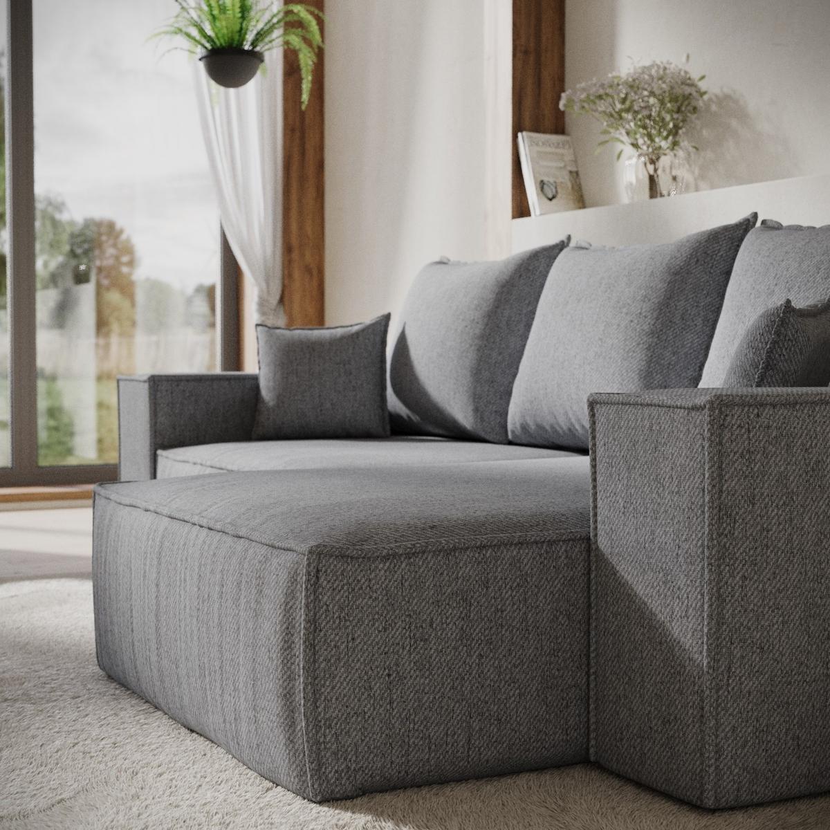 ECKSOFA SENSO mit Schlaffunktion Grau im Neve Stoff - Schwarz/Grau, Holz/Holzwerkstoff (255/148cm) - AltaBeds