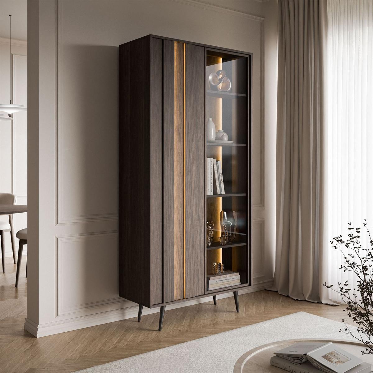 VITRINE ALMA mit LED-Beleuchtung - Eichefarben/Schwarz, Holzwerkstoff (94/196/40cm) - Lookway