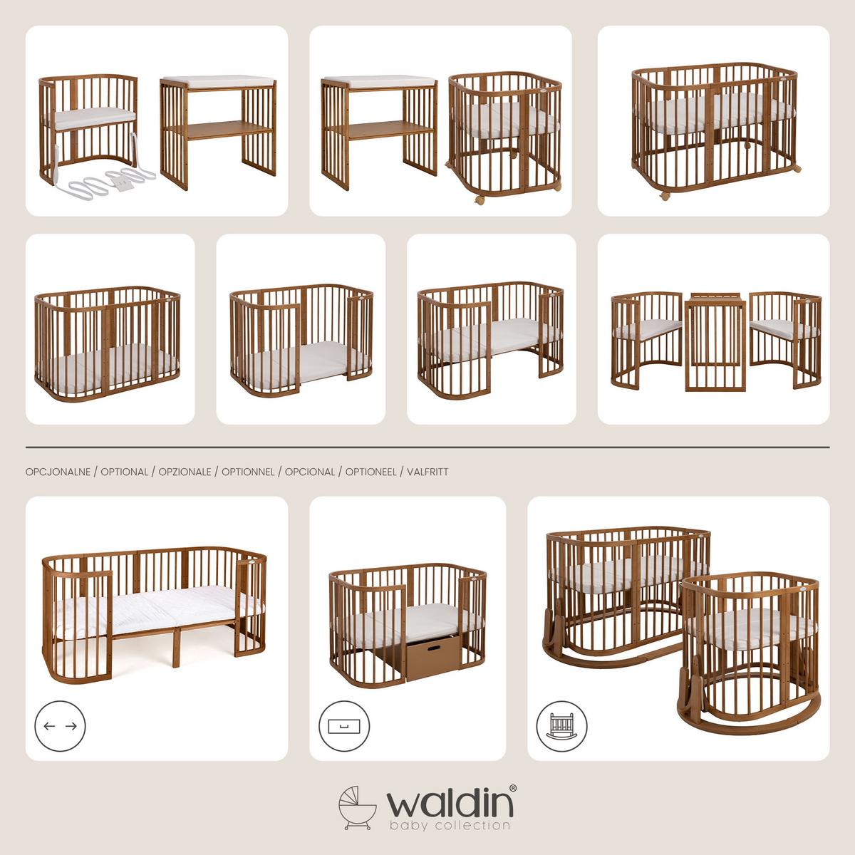 BABYBETT Vintage, 7in1 mit Matratze - Braun, Holz/Textil (73/124cm) - waldin