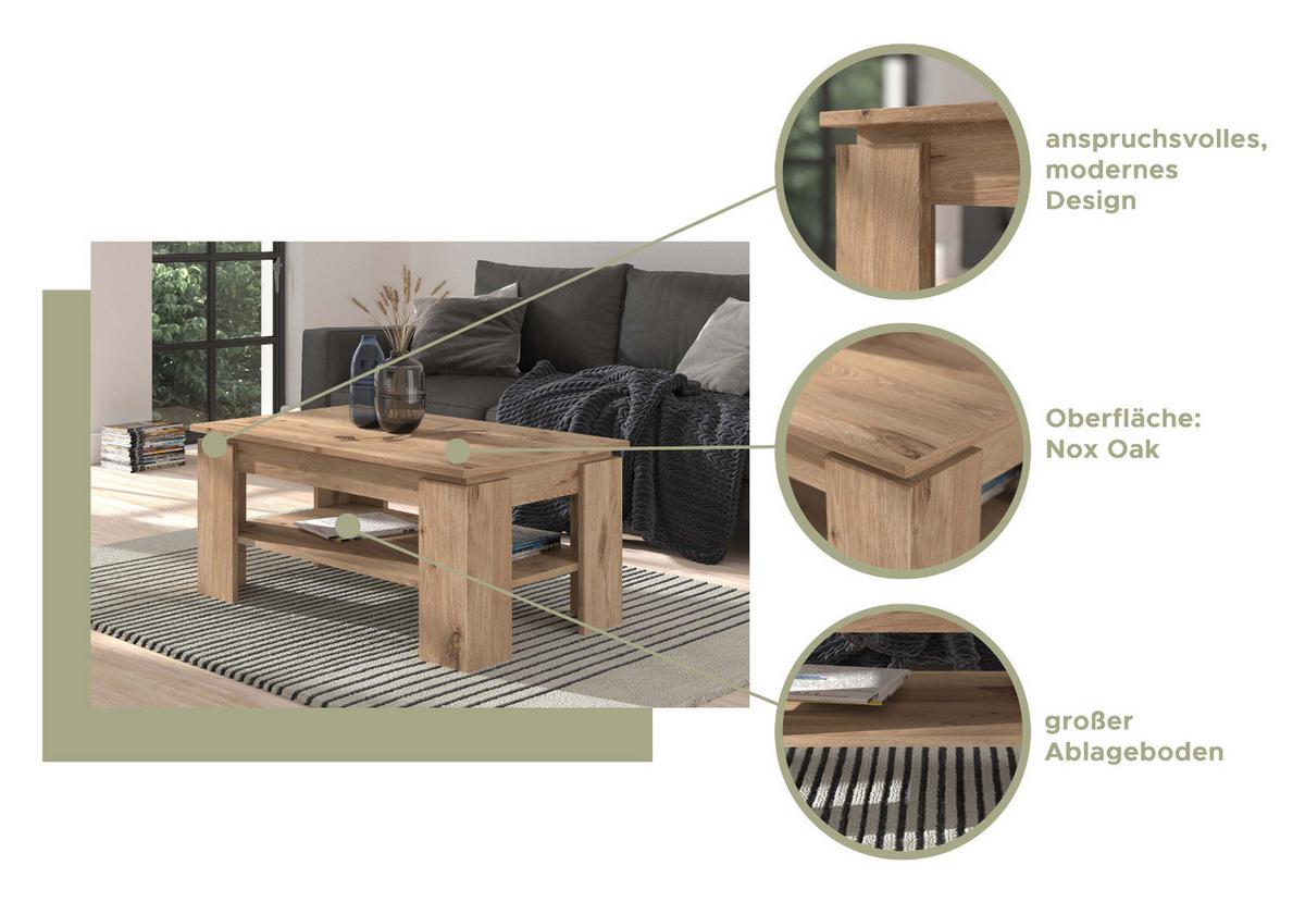 COUCHTISCH Eiche Nox 100 x 60 cm, Wohnzimmertisch mit Ablage - Eichefarben, Holzwerkstoff/Metall (100/60/45cm) - Inn.Furn