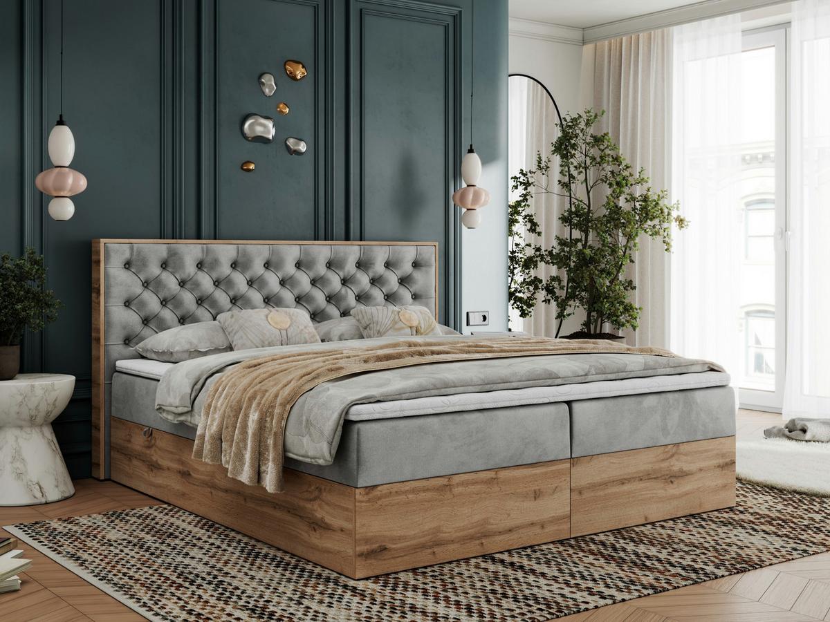 BOXBETT ALBERO 3 - 200/200 Hellgrau Velvet - H4 - Hellgrau, Holz/Textil (200/200cm) - MKS