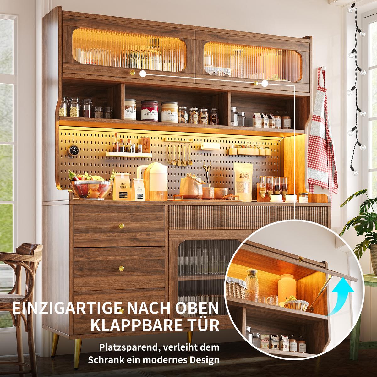 KÜCHENSCHRANK 171 cm mit Smart-LED, Glasfront & Lochwand - Walnussfarben, Holzwerkstoff (145/171/39cm) - Urban Meuble