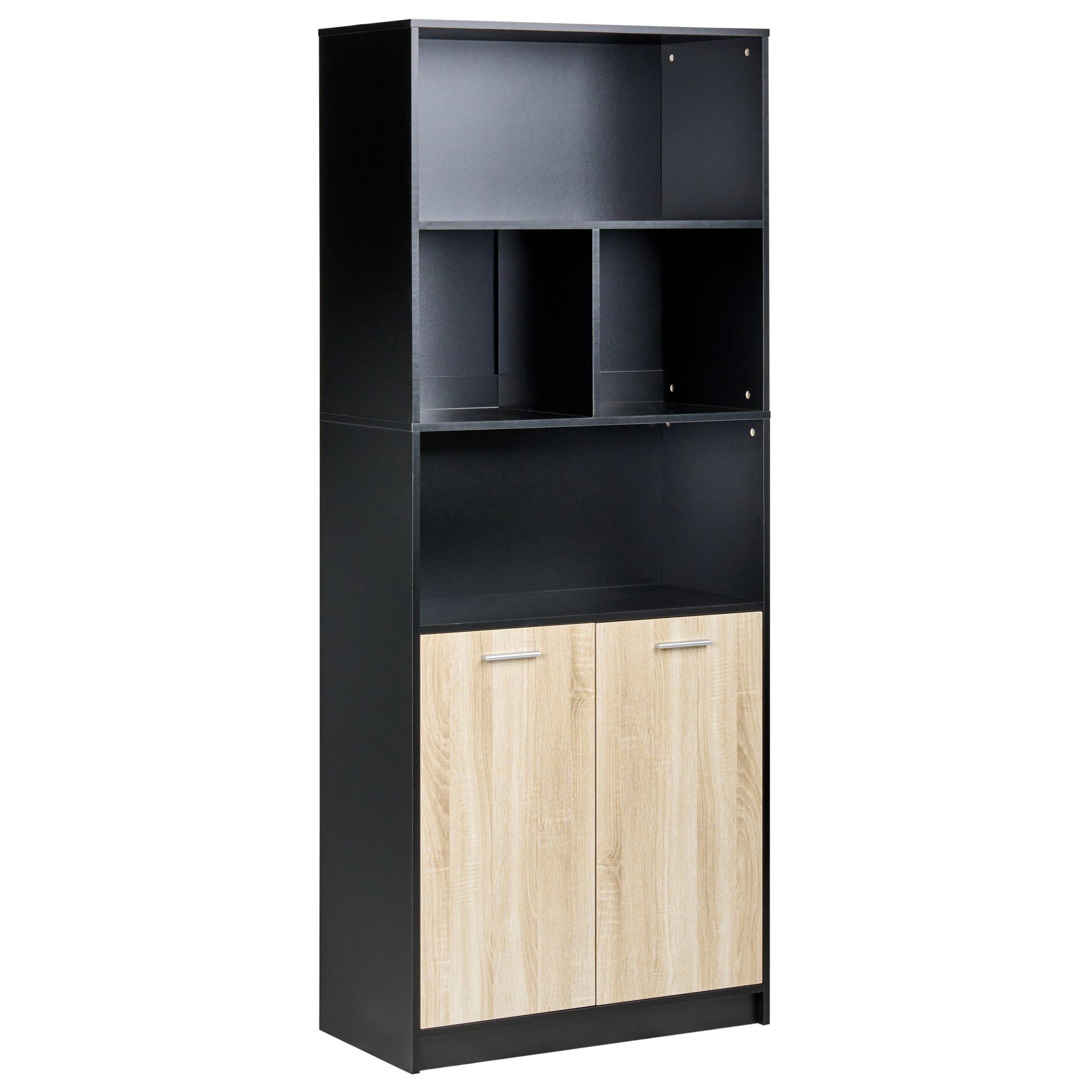 BÜCHERREGAL mit 2 Türen Braun/Schwarz Zehna - Braun, Holzwerkstoff (80/197/40cm) - Beliani