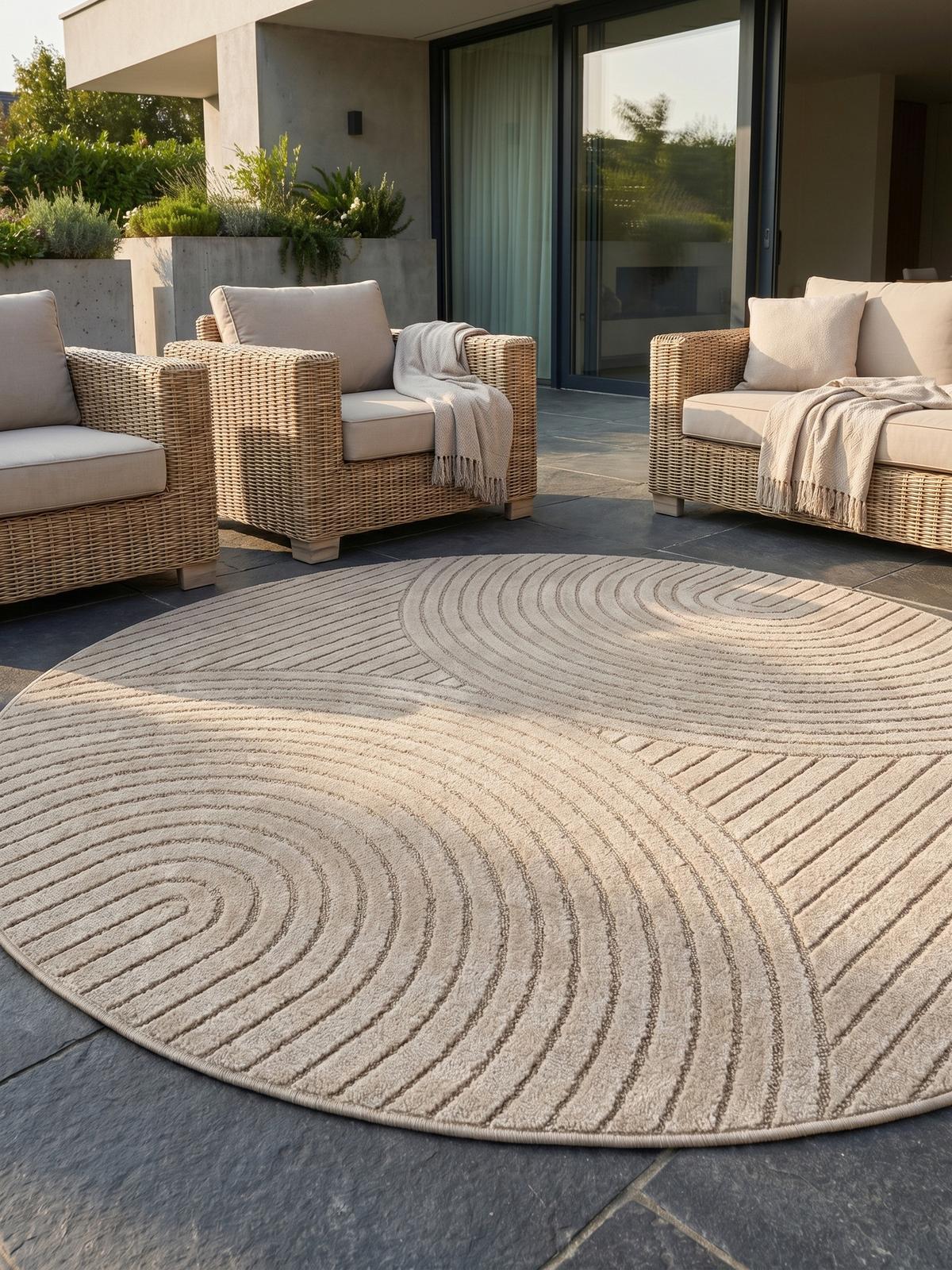 TEPPICH Outdoor ENGADIN in Beige, im Skandi-Stil mit 3D-Design, Ø 120 cm - Beige, Textil (120/120cm) - KADIMA DESIGN
