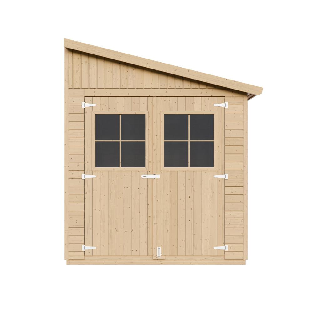 HOLZ-GARTENHAUS (mit Seitenwand) MIT IMPRÄGNIERTEM BODEN - H244x216x416 cm/8 m2 -IMBELA M340A+M340G - Beige, Holz (218/250/395cm) - Timbela