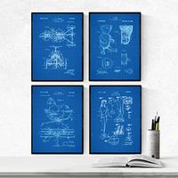 POSTER Set mit 4 Blau Kinderspielzeug Patent Stil von Puppen und Spielen A4 Schwarzer Rahmen - Schwarz, Papier (29.7/3cm) - Nacnic