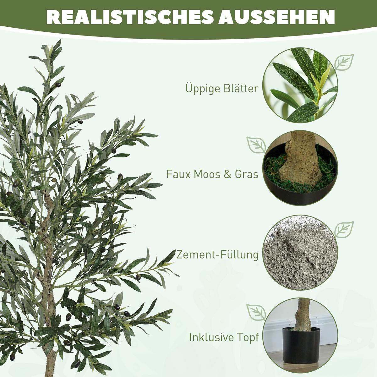 KÜNSTLICHE-PFLANZE Seidenartiger Stoff Kunststoff Grün - Grün, Kunststoff (180cm) - HOMCOM