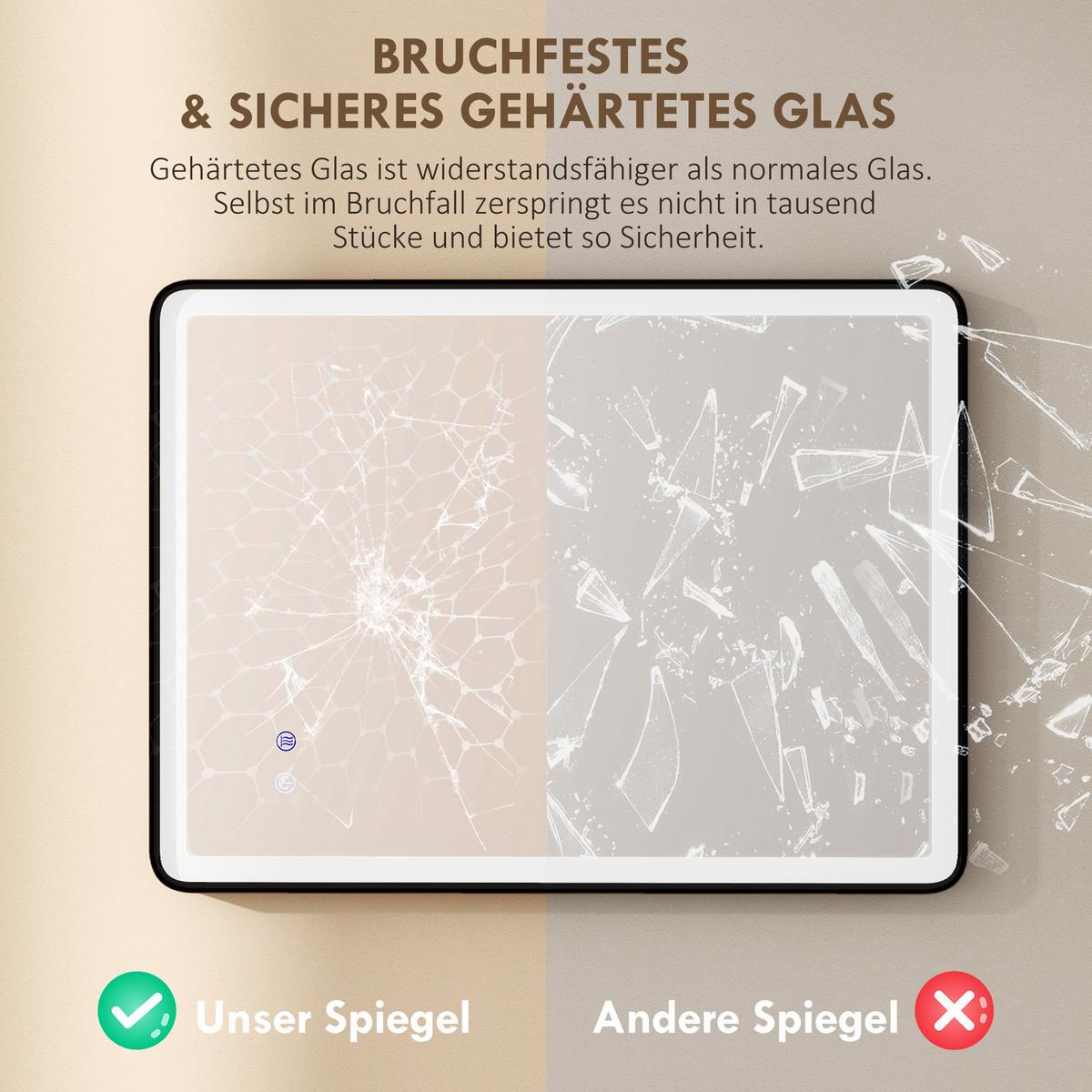 BADEZIMMERSPIEGEL Hartglas Metall Schwarz - Schwarz, Glas (5/60/80cm) - HOMCOM