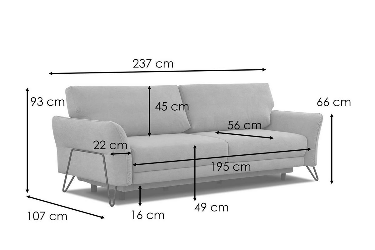 SOFA LOREM 3-Sitzer mit Schlaffunktion, hellgrau - Hellgrau/Schwarz, Holz/Textil (232/90/107cm) - Wozimo