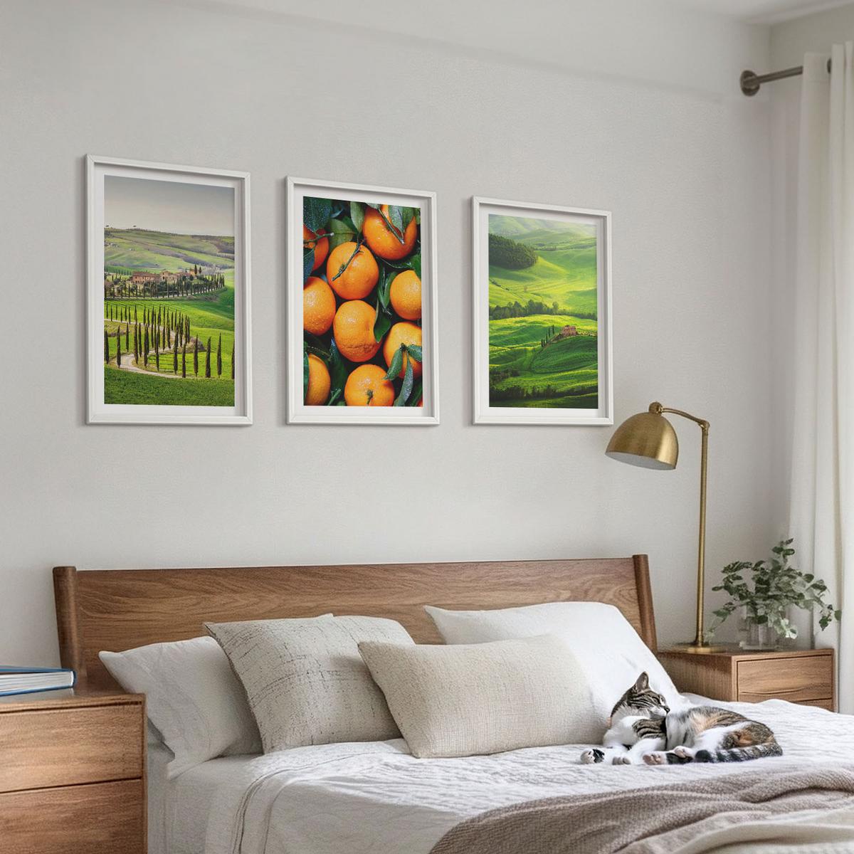BILDER SET 3er Set - 40x60 cm Weißer Rahmen - Italienische Landschaft mit Orangen - Weiß, Kunststoff (40/60cm) - TULUP