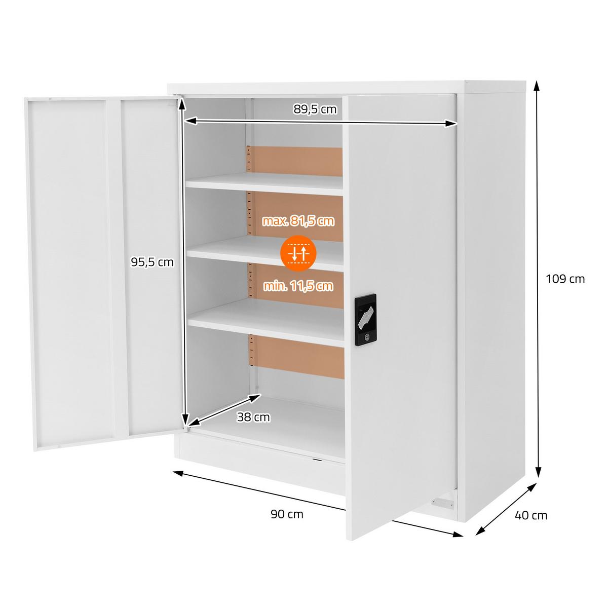AKTENSCHRANK 90x40x109 cm Weiß aus Stahl - Weiß, Metall (40/109/90cm) - ML-DESIGN