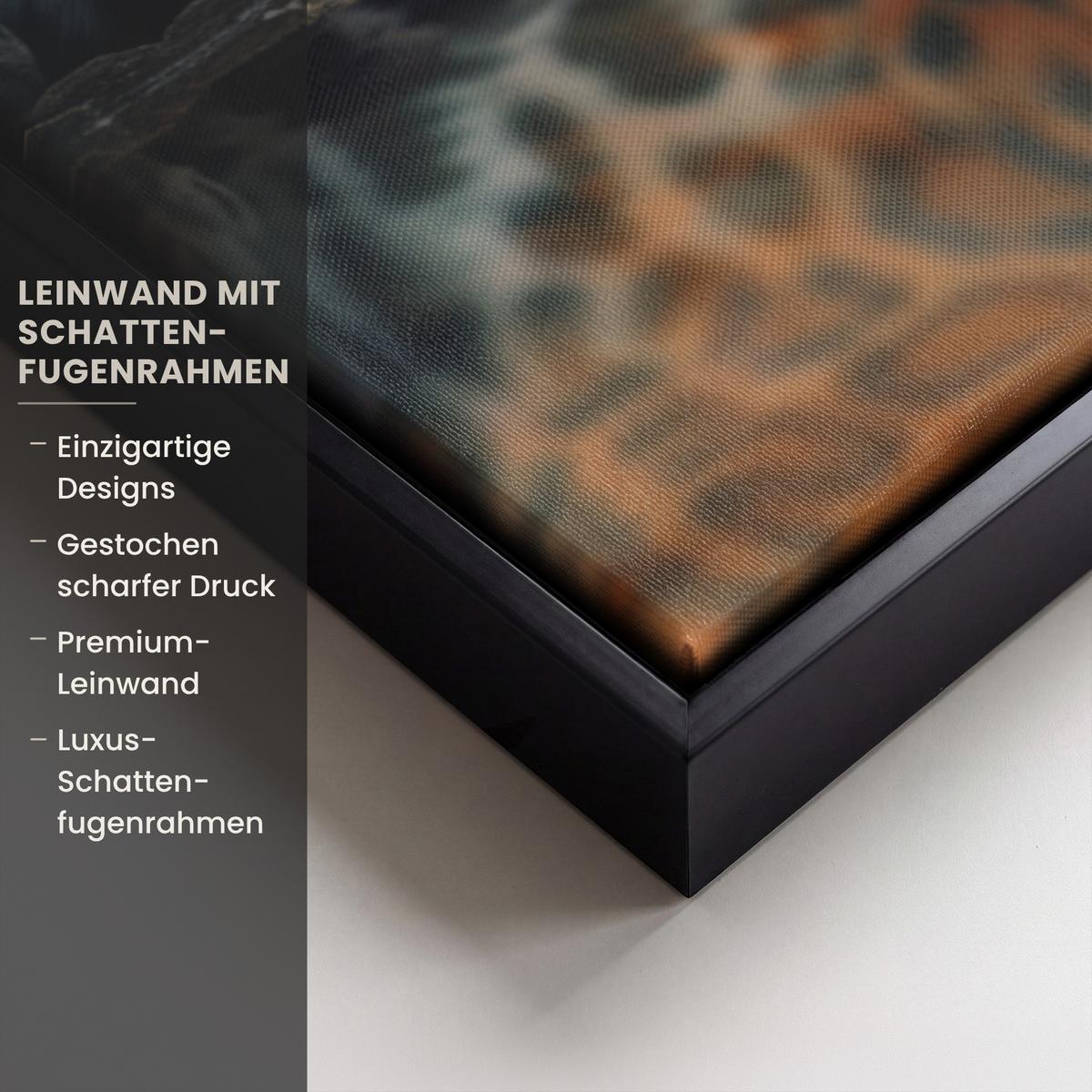 LEINWAND Bilder mit Rahmen - Natur - Leopard - Tier - Sonnenuntergang - Modern - 50x50 - Orange, Textil (50/50cm) - MuchoWow
