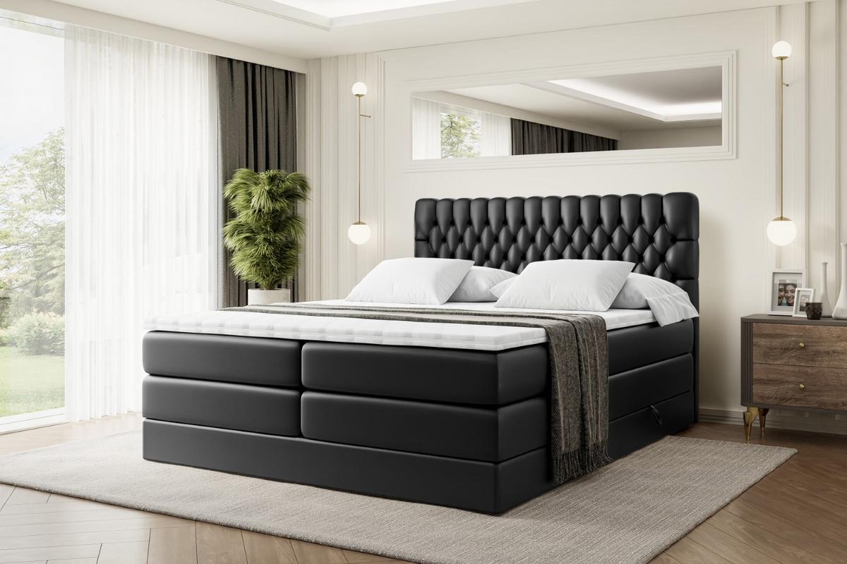BOXSPRINGBETT SERENE KING - 120 x 200 - H3/H4 - Schwarz Hochglanz - Schwarz Hochglanz, Holzwerkstoff (120/200cm) - ALTDECOR