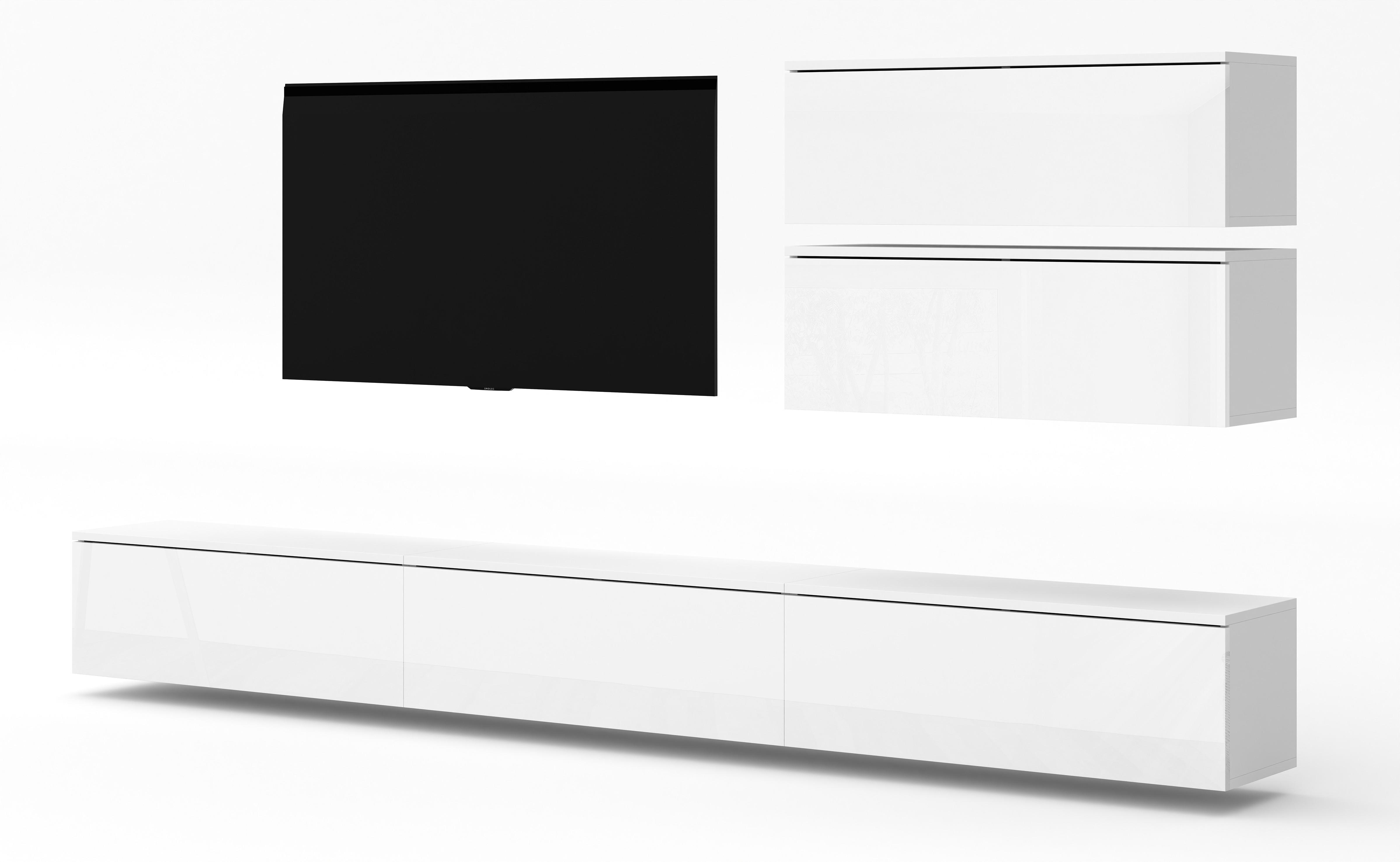 WOHNWAND Loriano V Weiß, Matt/Hochglanz 300/102/32 cm Anbauwand - Weiß, Holzwerkstoff/Kunststoff (300/102/32cm) - AX Living