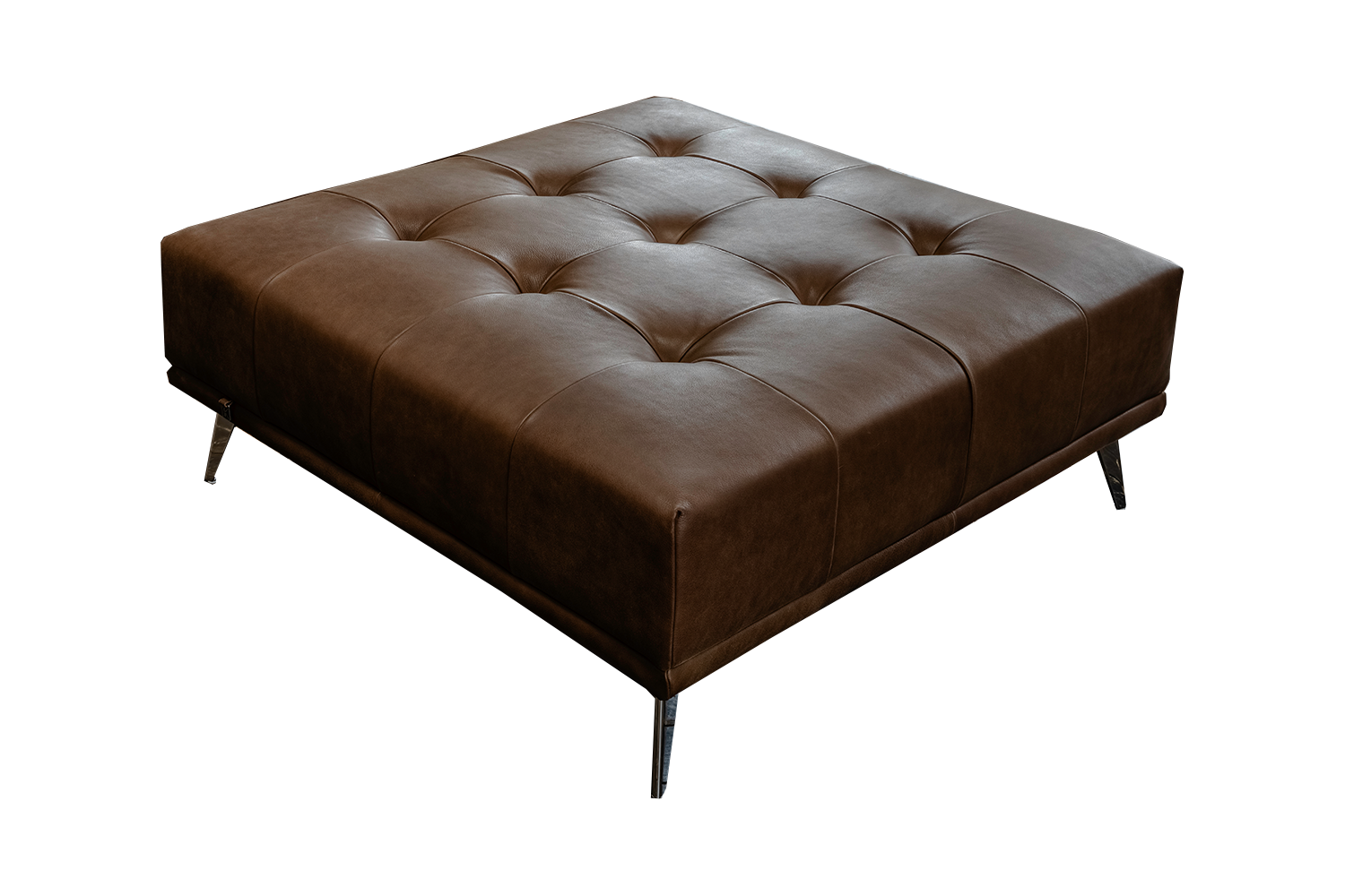 HOCKER WIOLO Dunkelbraun Leder - Dunkelbraun/Silberfarben, Leder/Metall (110/42/110cm) - KAWOLA