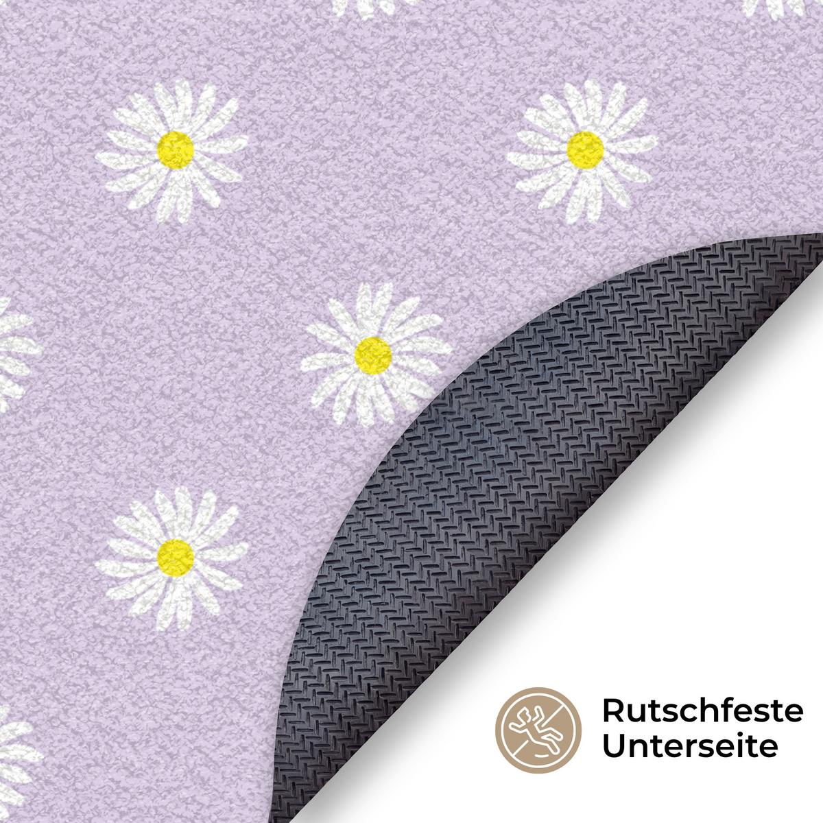 FUSSMATTE Gänseblümchen - Pastell - Weiß - Lila - Blumen Sauberlaufmatte 90x90 cm - Flieder, Kunststoff (90/0.4cm) - MuchoWow