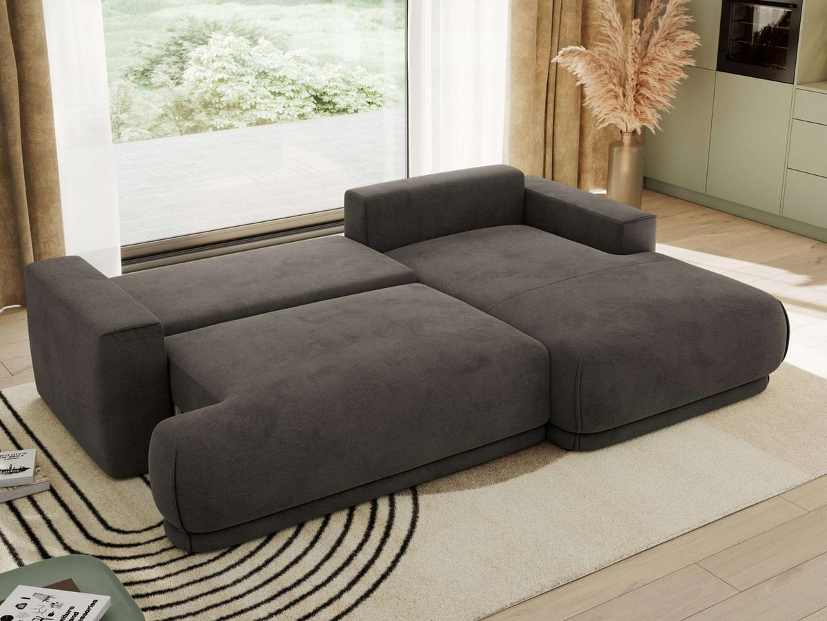 ECKSCHLAFSOFA RINA L Dunkelgrau Velvet - rechts - Dunkelgrau/Schwarz, Kunststoff/Textil (170/267cm) - MKS