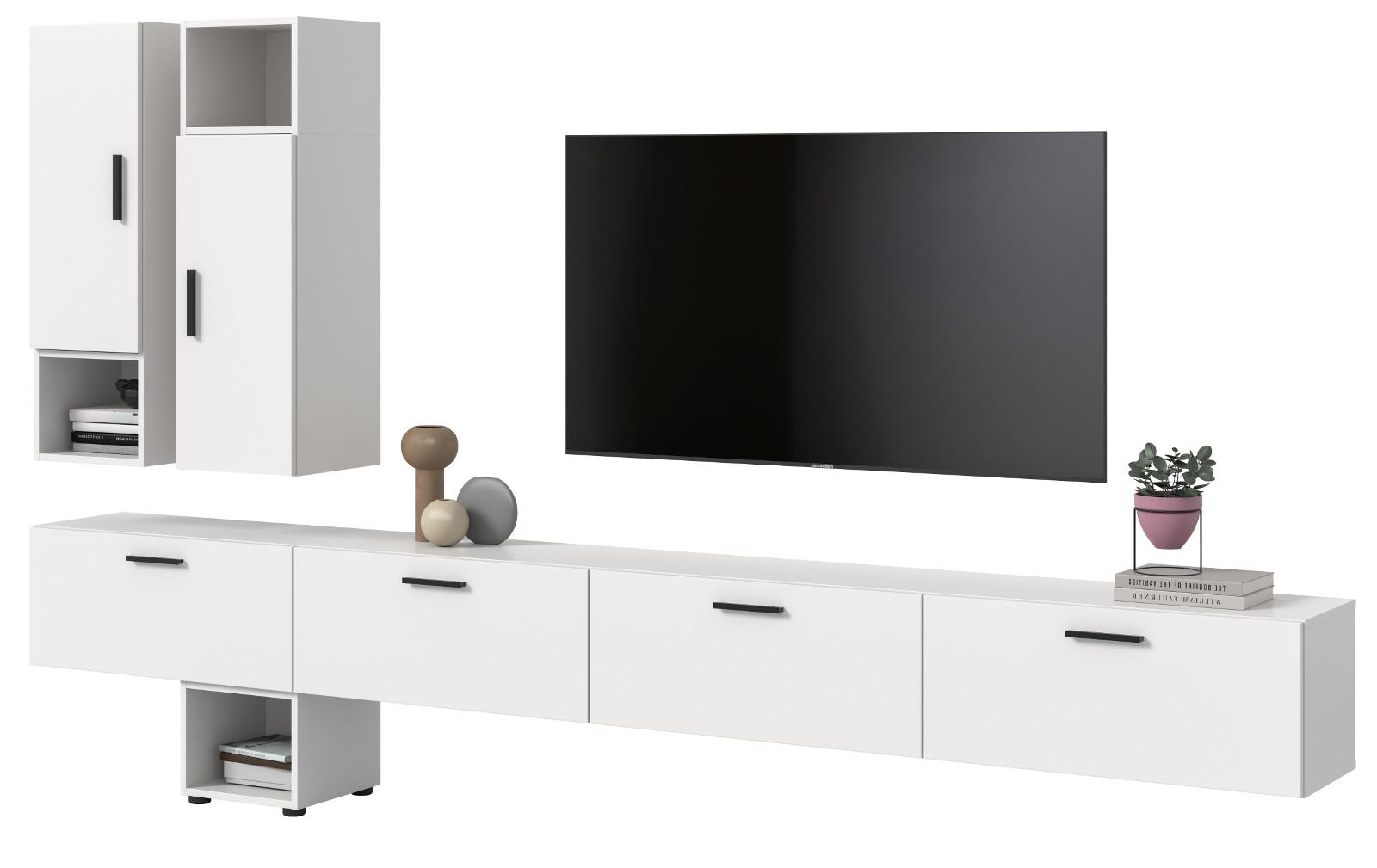 WOHNWAND weiß 300 cm, Wohnkombination hängend / stehend - Schwarz/Weiß, Holzwerkstoff/Kunststoff (300/178/34cm) - Inn.Furn