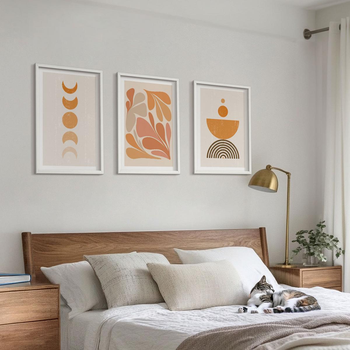 BILDER SET 3er Set - 40x60 cm Weißer Rahmen - Abstrakte orange Formen - Weiß, Kunststoff (40/60cm) - TULUP