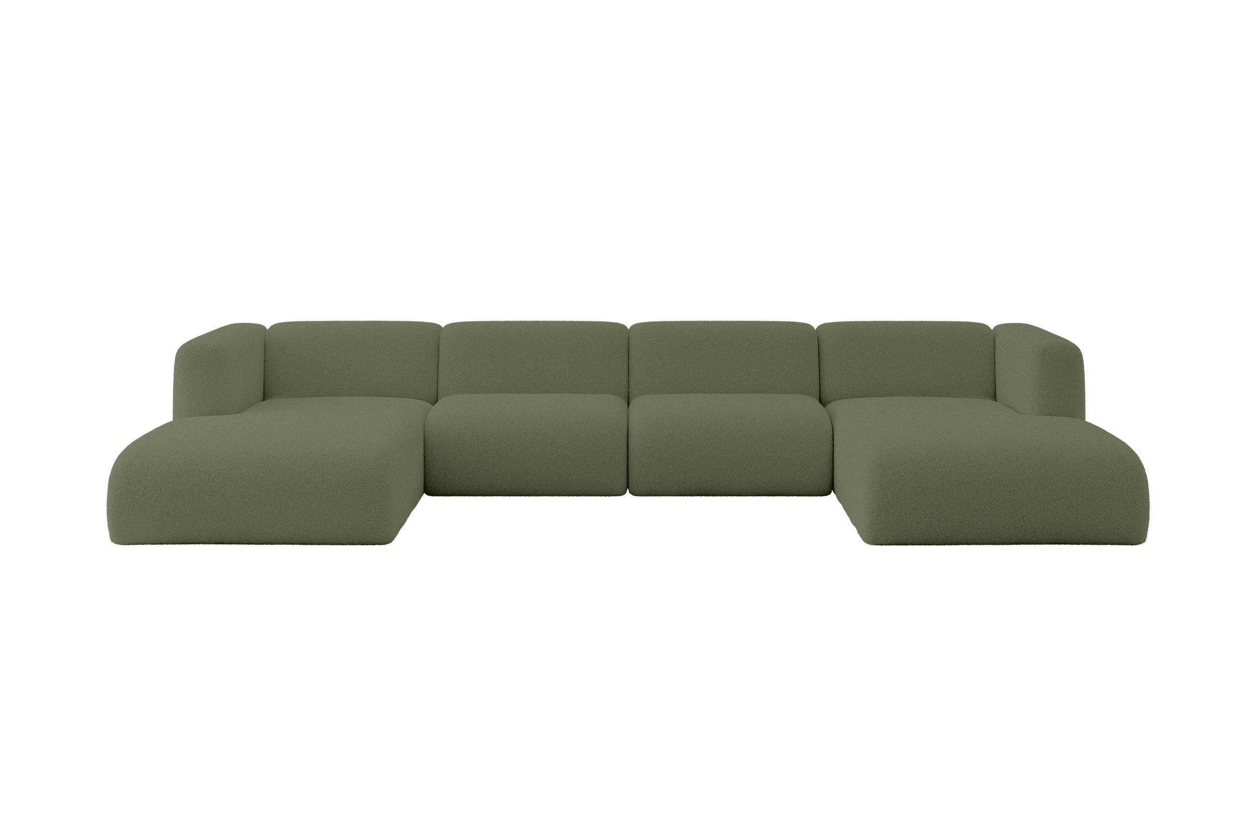 WOHNLANDSCHAFT MIRA-U2 408x179x70 Grün Bouclé - Schwarz/Olivgrün, Holzwerkstoff/Kunststoff (408/70/179cm) - ALTDECOR