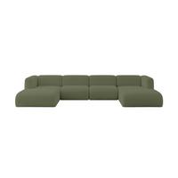 WOHNLANDSCHAFT MIRA-U2 408x179x70 Grün Bouclé - Schwarz/Olivgrün, Holzwerkstoff/Kunststoff (408/70/179cm) - ALTDECOR
