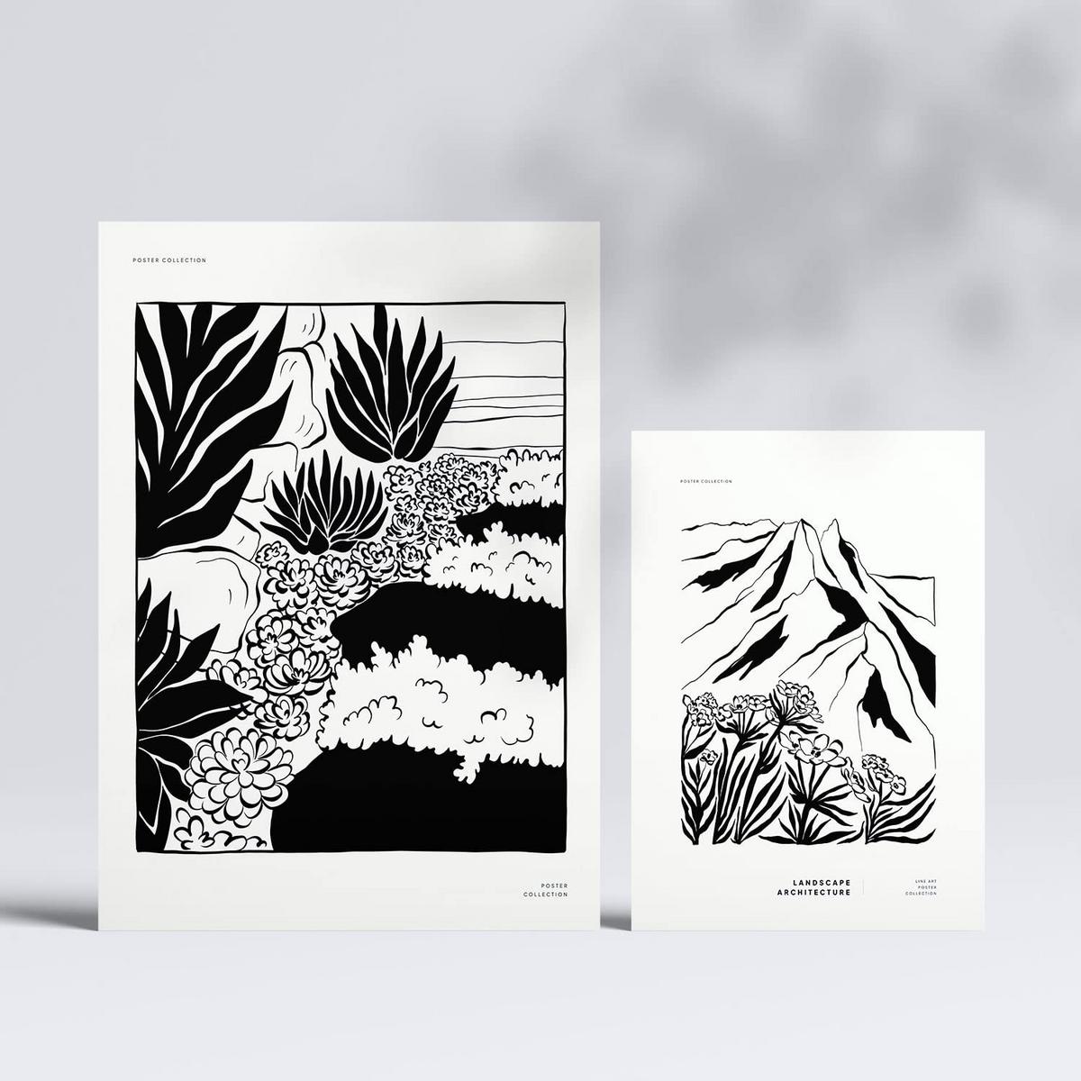 POSTER Set Mit 6 In Schwarzer Tinte Saftiger Garten A3 & A4 Rahmenlos - Klar, Papier (29/3cm) - Nacnic