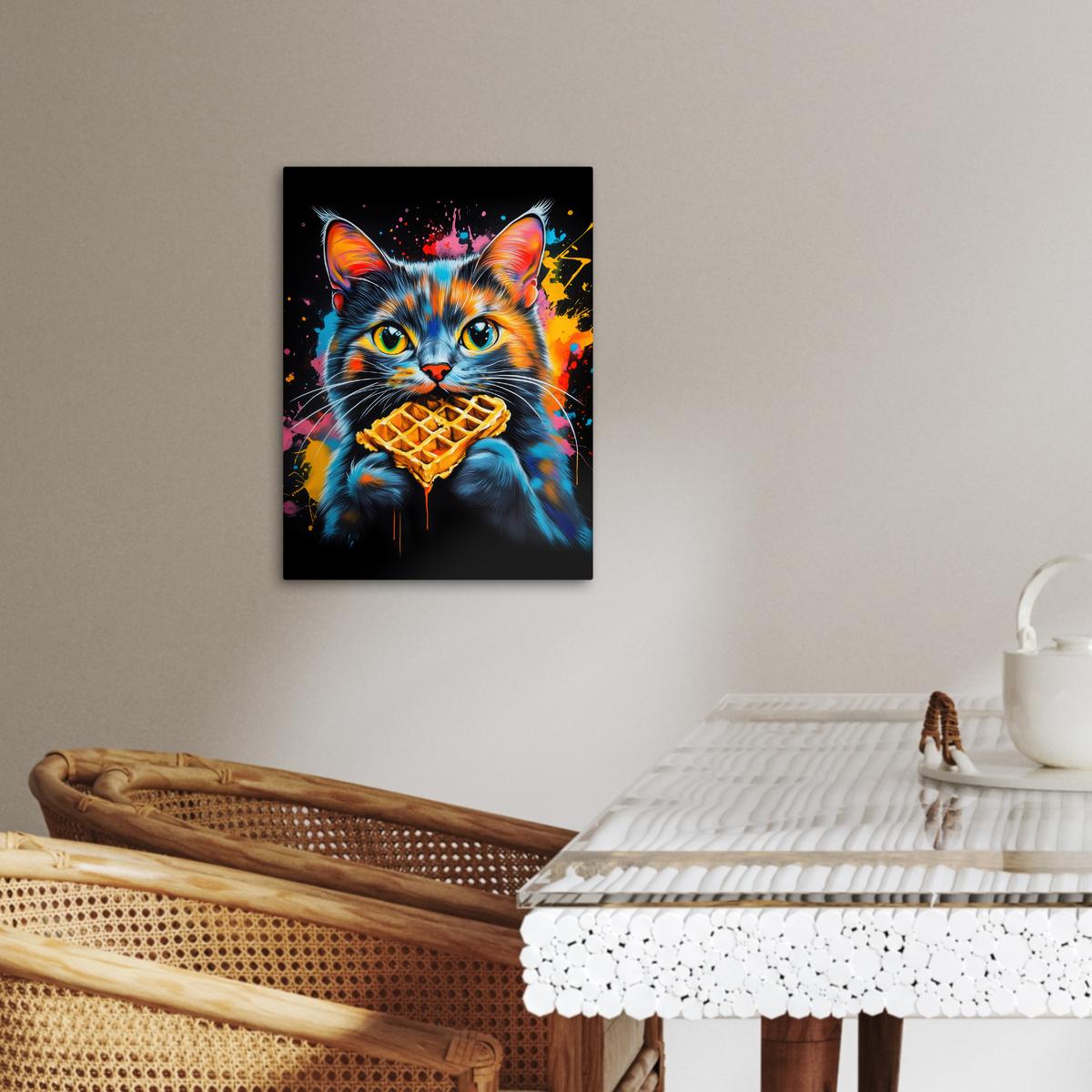 LEINWANDBILD Katze - Graffiti - Bunt - Waffel - Essen Room Decor 30x40 cm - Türkis, Textil (30/40cm) - MuchoWow