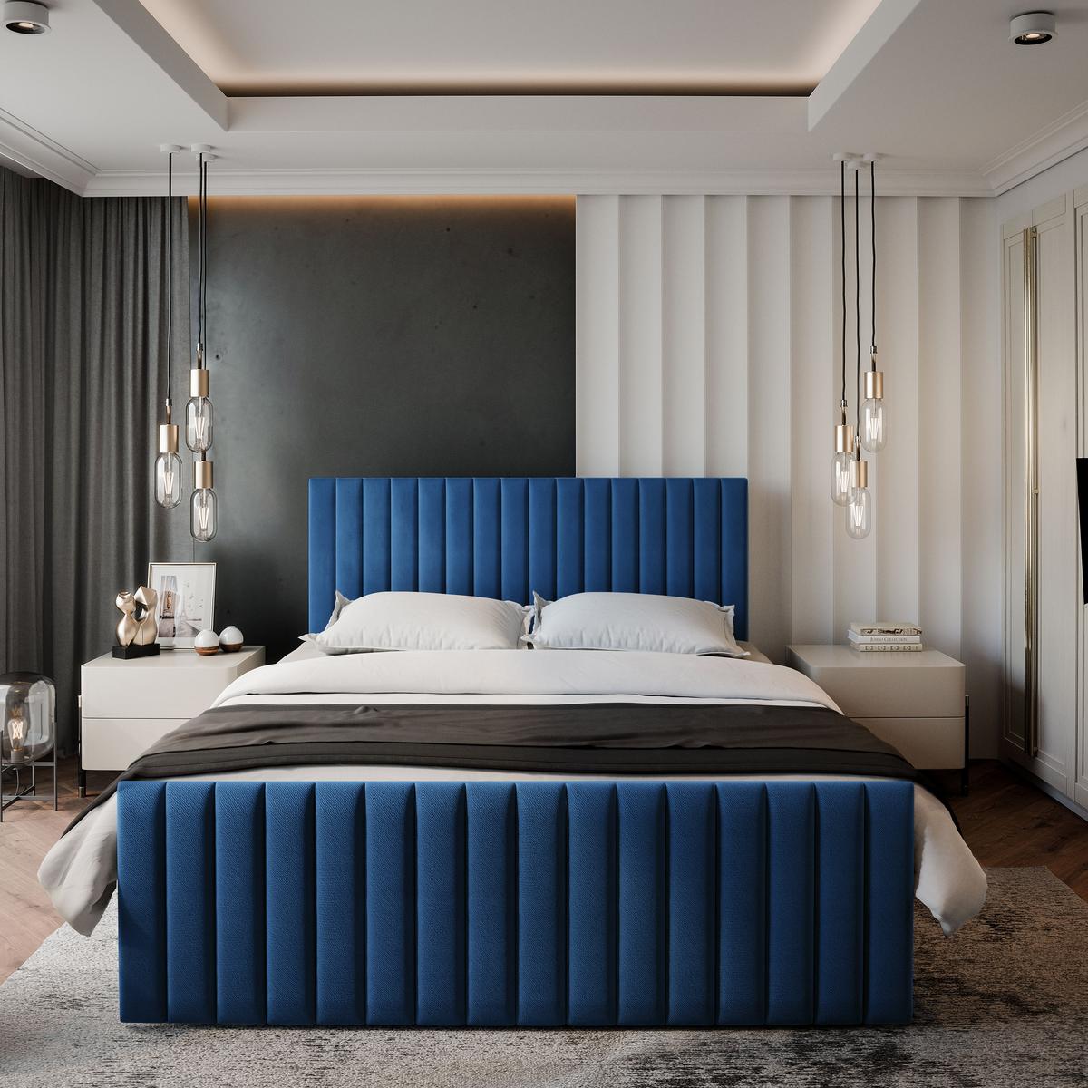 BOXBETT ARION 200x200 cm mit Matratze und Topper, H2+H3 - Blau - Blau, Holz (200/200cm) - MASSENO