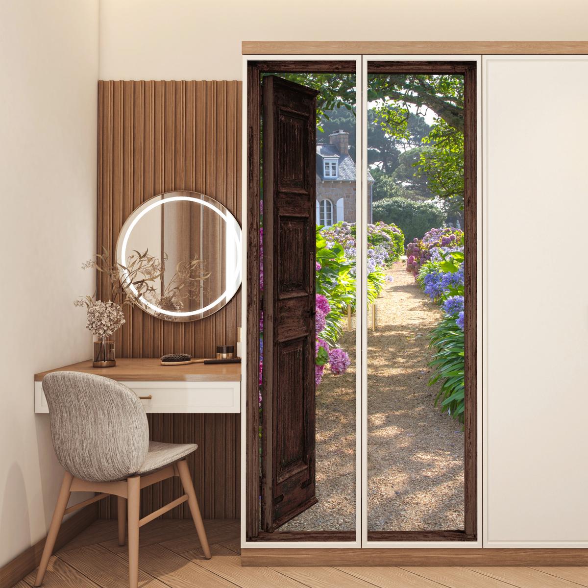 TÜRAUFKLEBER Ansicht - Hortensie - Tür - Blumen - Natur 90x215 cm - Türtapete - Beige, Kunststoff (90/0.1cm) - MuchoWow