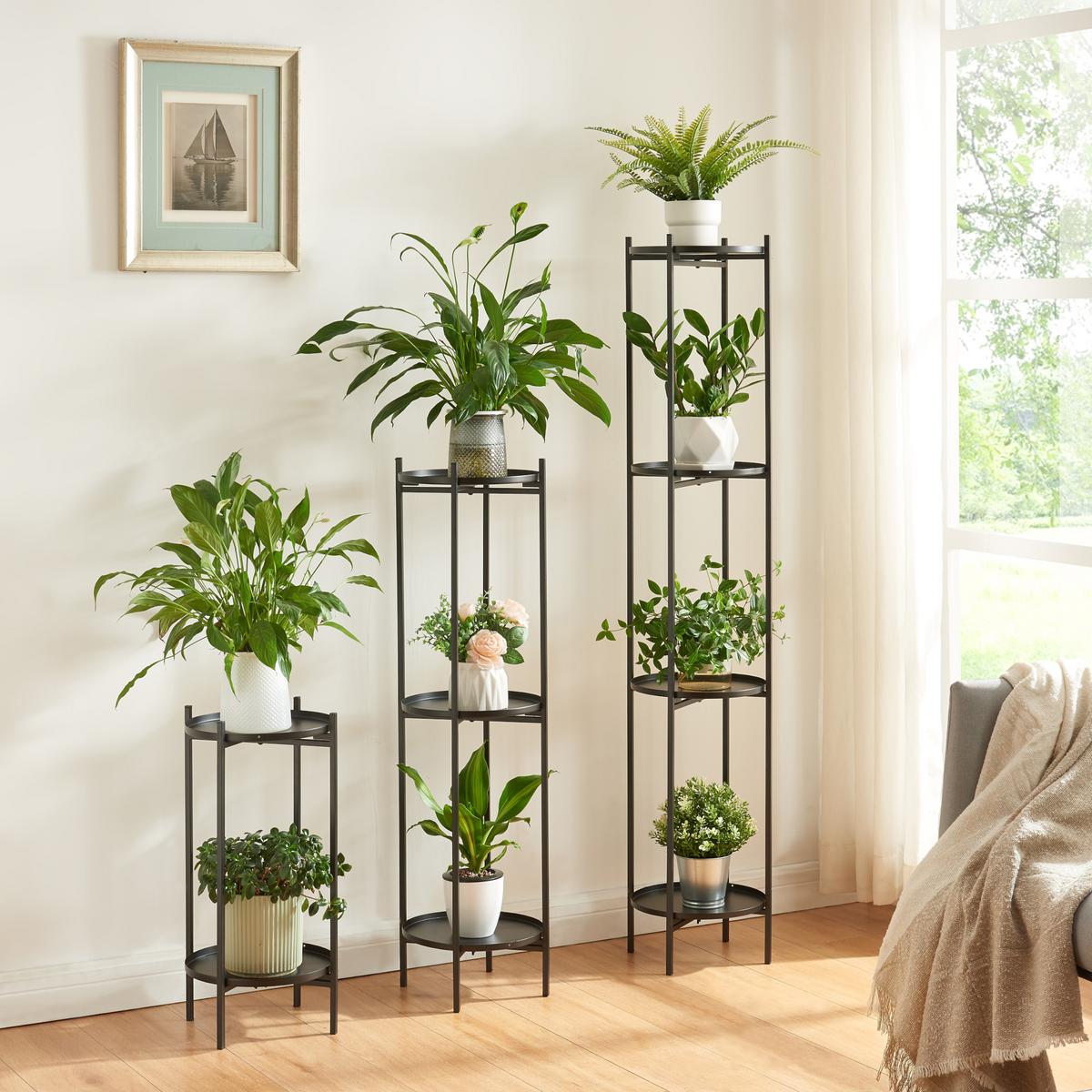 PFLANZENSTÄNDER-SET 3 TLG. Tuusula - Schwarz, Metall (25/25/134cm) - [en.casa]