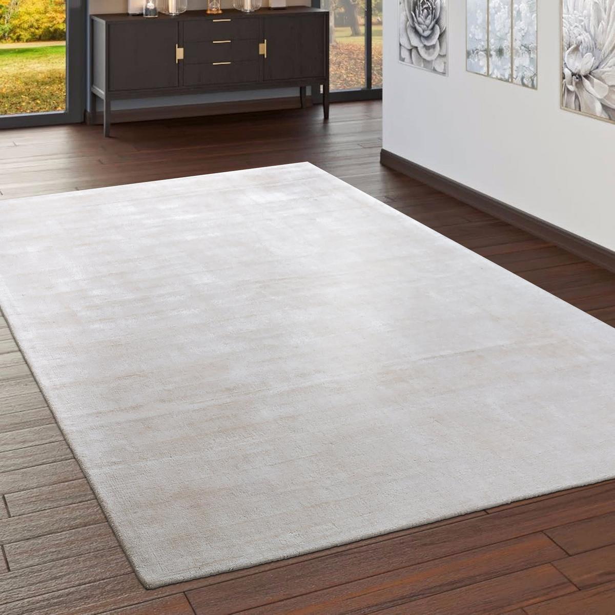 VISKOSETEPPICH handgewebt, einfarbig, Creme, 120 x 170 cm - Creme, Textil (170/120cm) - KADIMA DESIGN