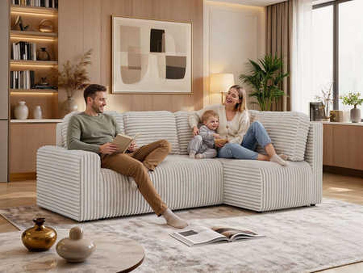 ECKSOFA NESSARO COR L - Grau Cord - Links - Schwarz/Grau, Kunststoff/Textil (151/240cm) - MKS