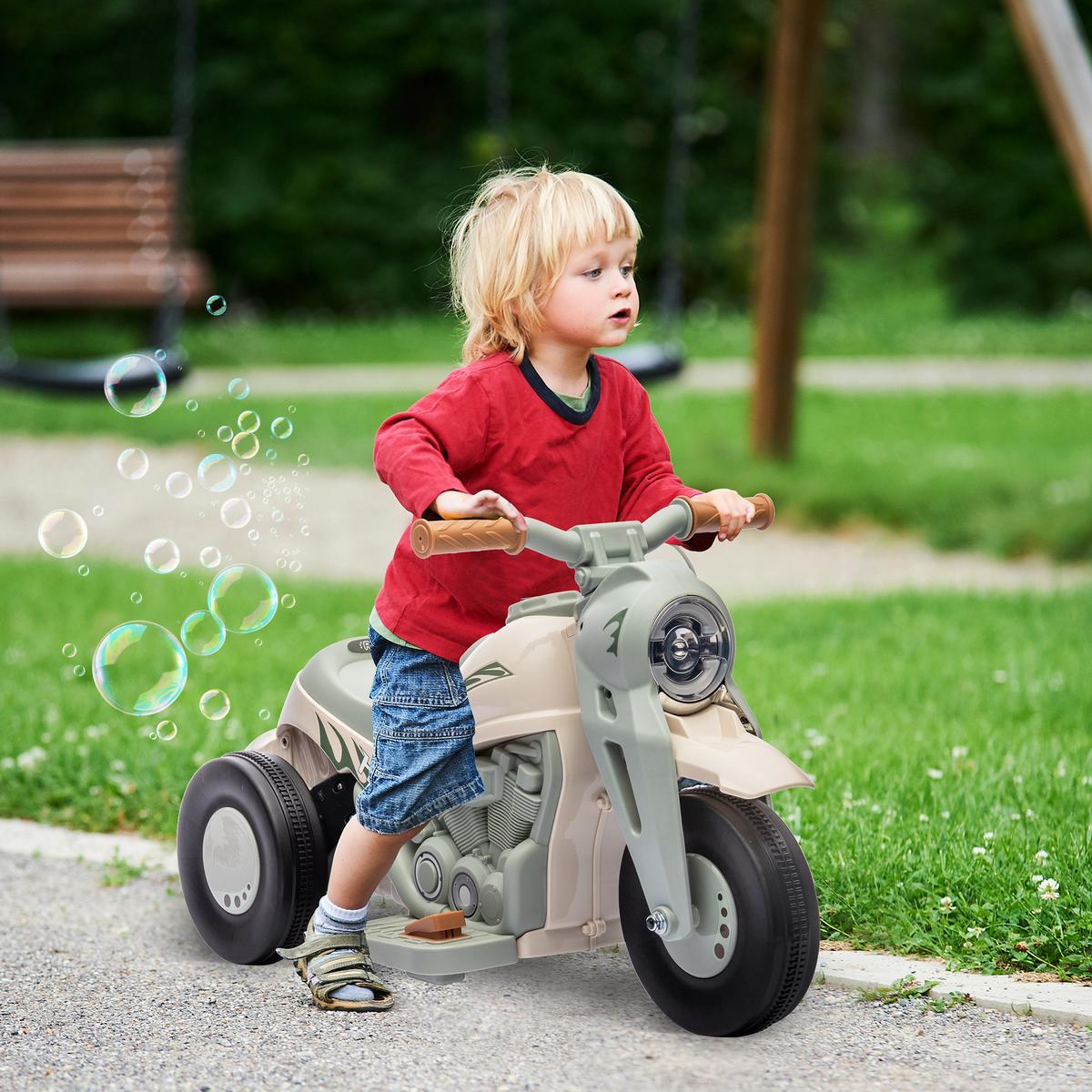 KINDER Elektro-Motorrad, 6V Kindermotorrad mit Musik, Blasen, Kinderfahrzeug - Creme, Kunststoff (80/36/43.5cm) - AIYAPLAY