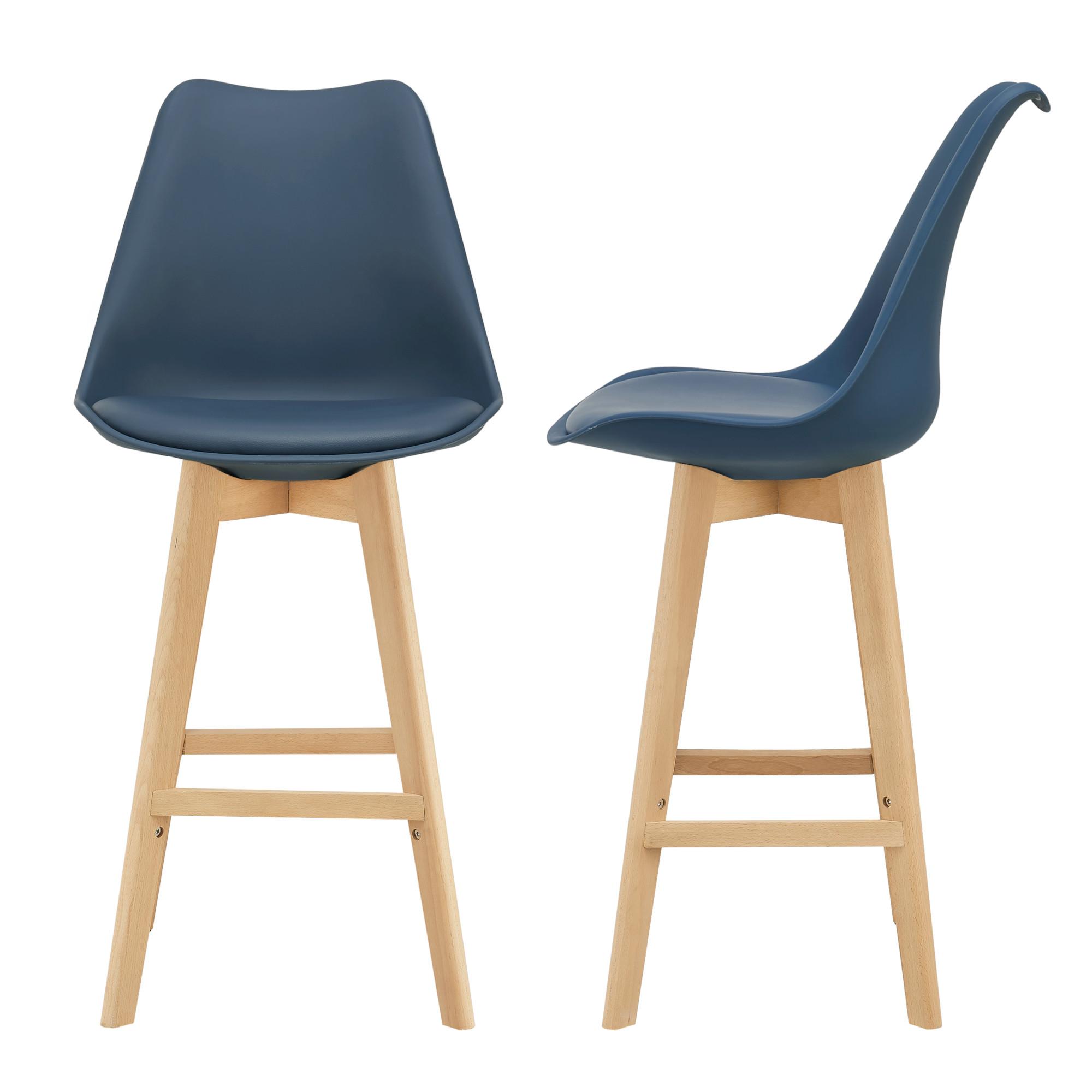 BARSTUHL Lublin 2er-Set - Blau, Holz (48/105/58cm) - [en.casa]