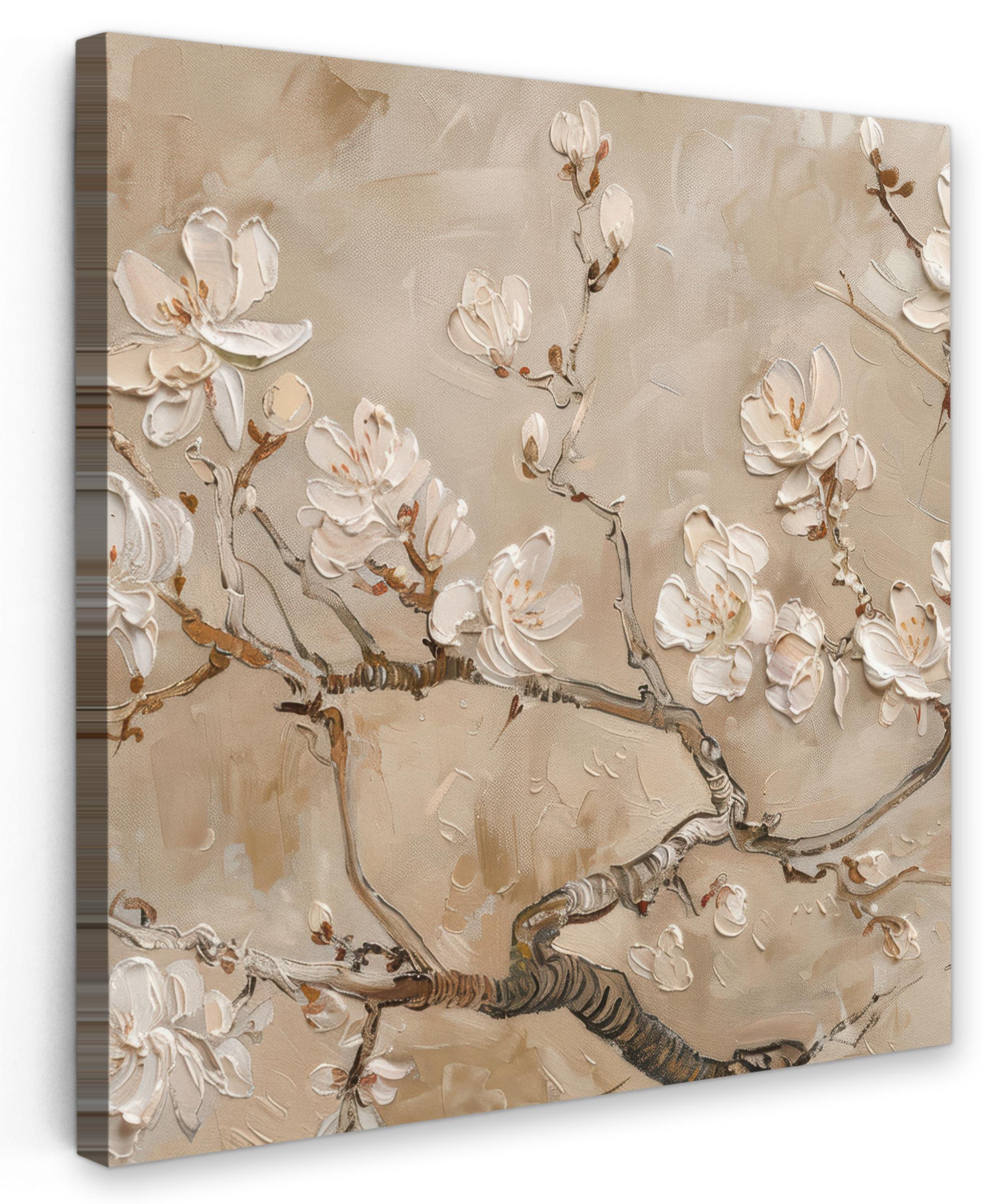 LEINWANDBILD Blumen - Modern - Beige - Weiß - Blüte Deko Wohnzimmer 20x20 cm - Beige, Textil (20/20cm) - MuchoWow