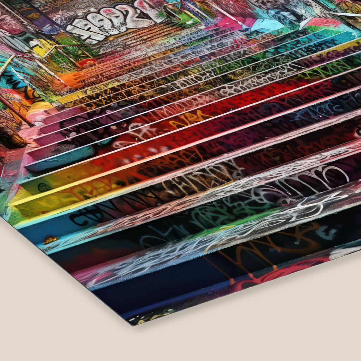 POSTER MIT RAHMENGERAHMTES BILD Treppe - Graffiti - Farben - Kunst 40x40 cm - Multicolor, Papier (40/40cm) - MuchoWow