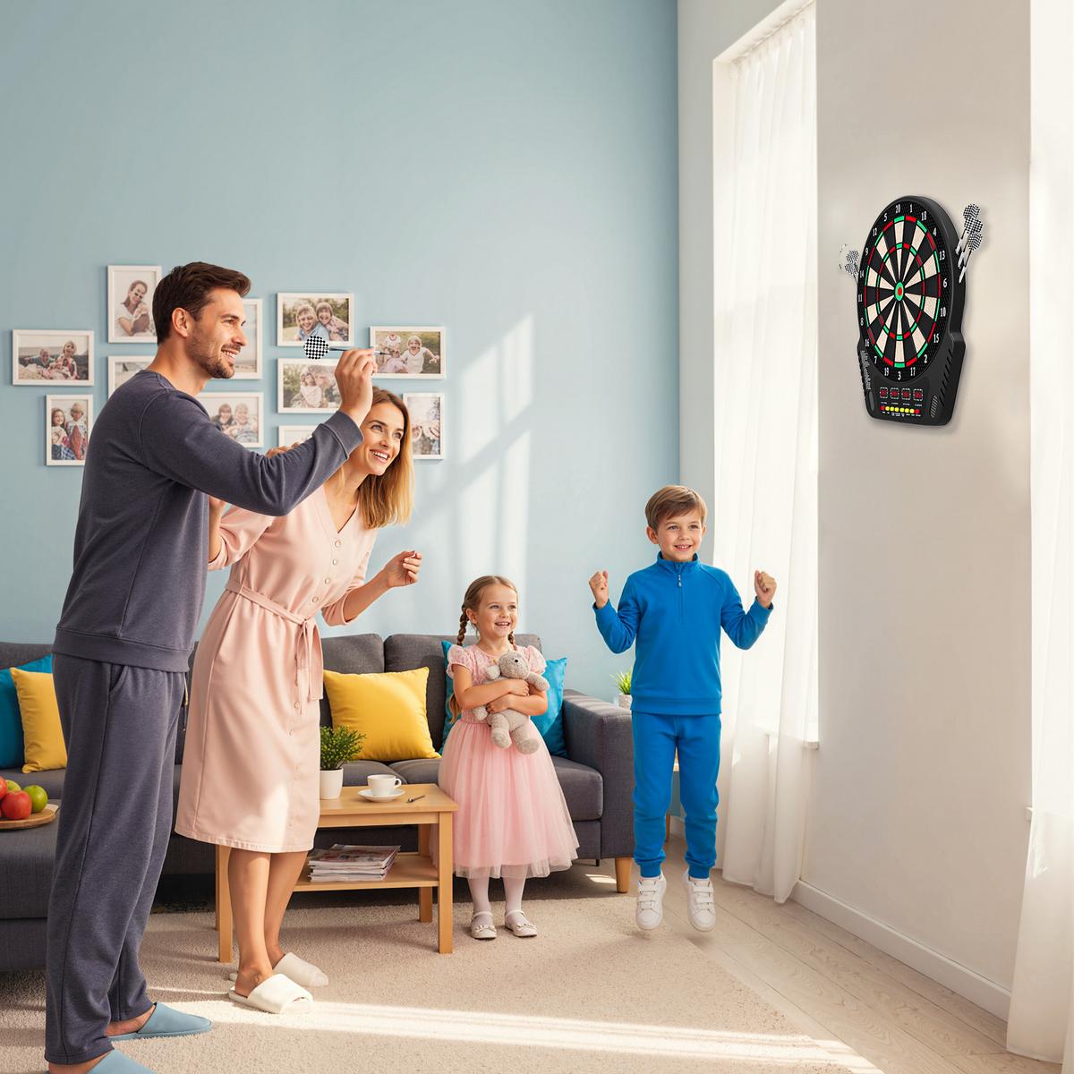 ELEKTRONISCHE Dartscheibe Dartboard Soundeffekte LED Anzeige 27 Spiele - Schwarz, Kunststoff (51.5/44cm) - HOMCOM