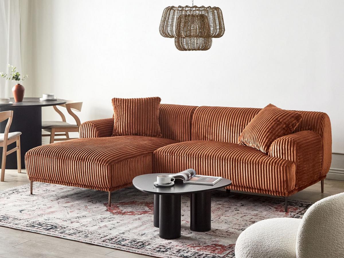 ECKSOFA Cord Braun rechtsseitig Stenum - Messingfarben/Braun, Textil (242/168cm) - Beliani