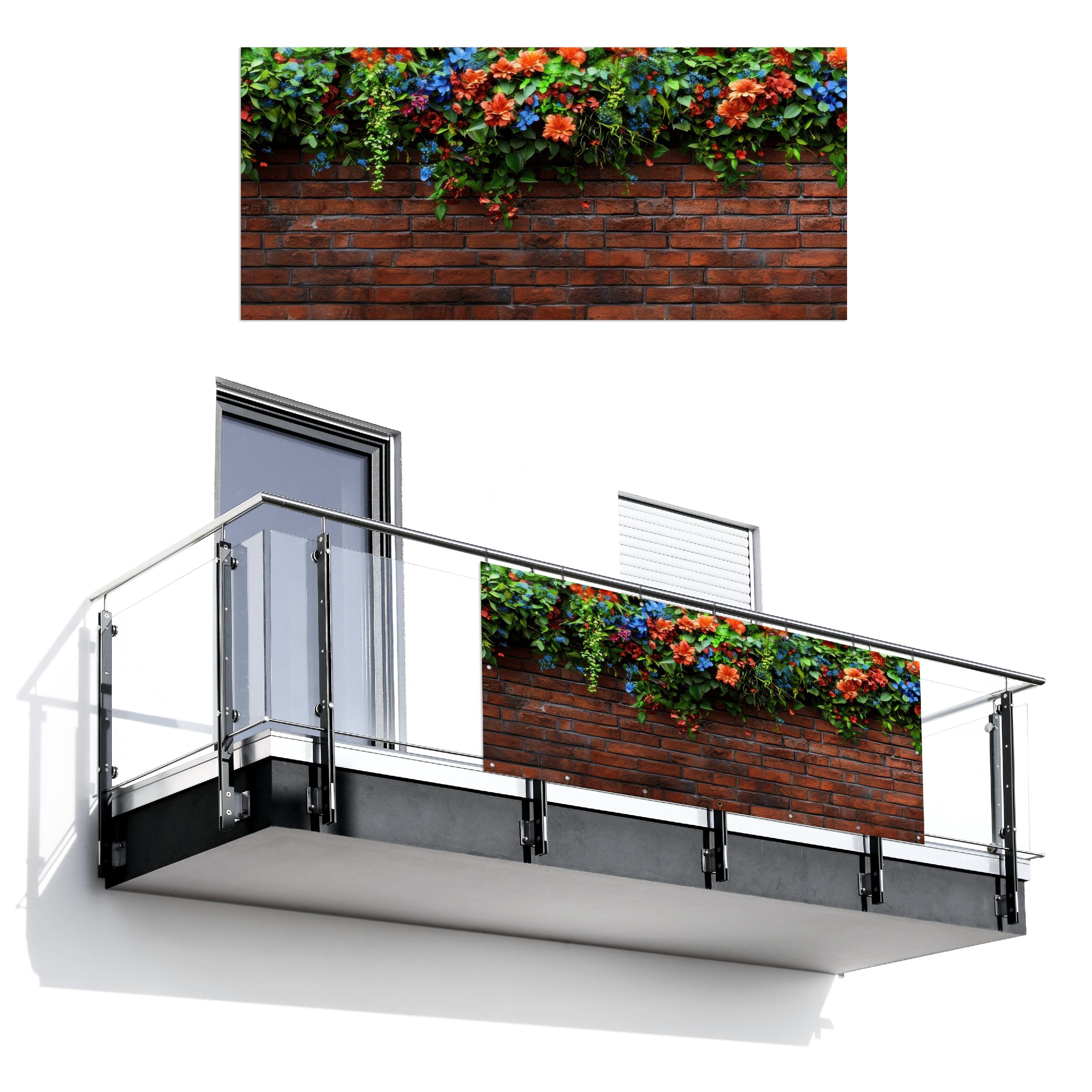 BALKON-SICHTSCHUTZ Blumen - Wand - Grün - Orange Witterungsbeständig 200x90 cm - Rotbraun, Kunststoff (200/90cm) - MuchoWow