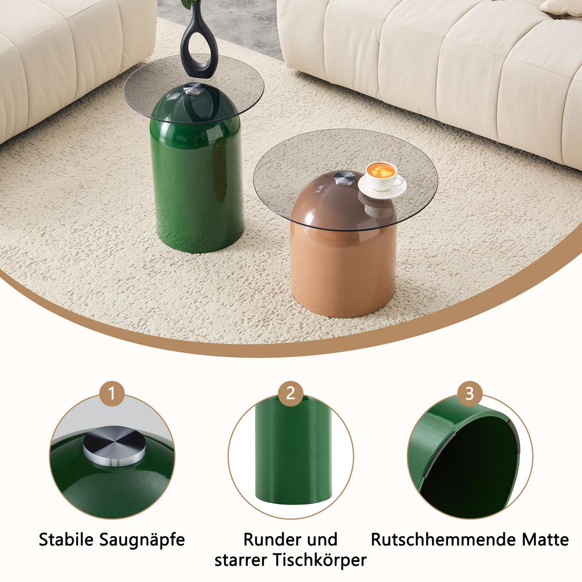 COUCHTISCH-SET Glockenförmig Glas & Metall Grün & Hellbraun - Schwarz, Metall (50/50/38cm) - Urban Meuble
