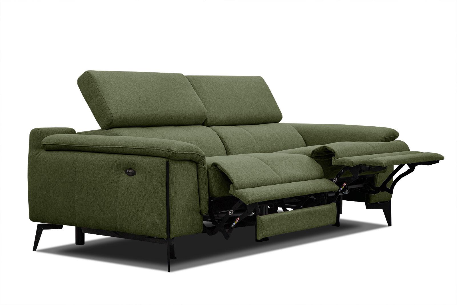 RELAXSOFA MATERA 3-Sitzer mit 2 Relaxfunktionen, olivgrün - Schwarz/Olivgrün, Holzwerkstoff/Textil (212/82/103cm) - Wozimo
