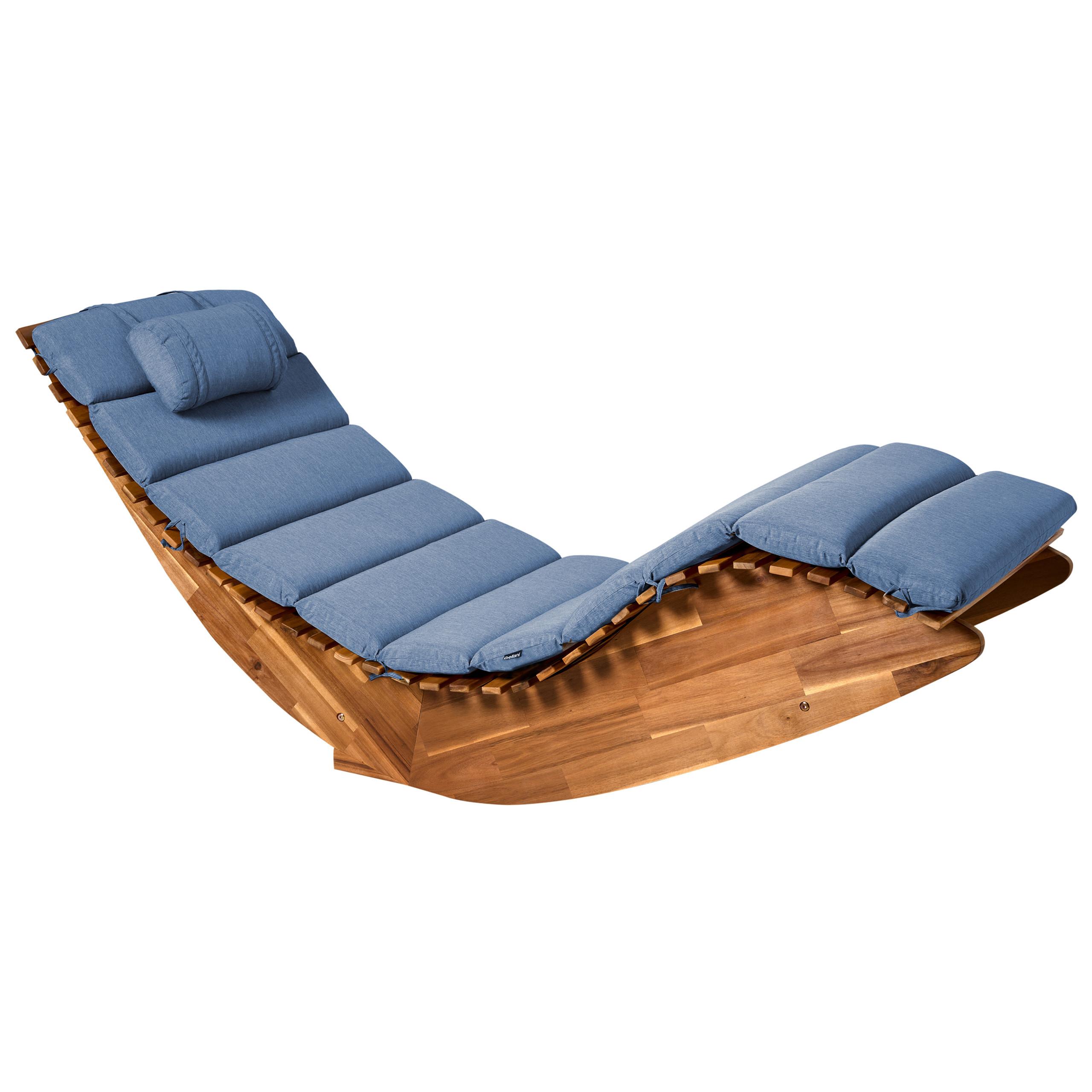 SONNENLIEGE mit Kissen Blau Brescia Premium - Braun, Holz (60/90/176cm)