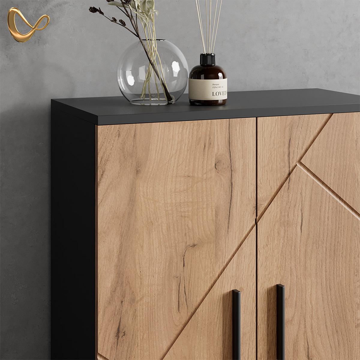 BADMÖBEL-SET Ronco Goldkraft Eiche/Anthrazit 4 Teile, mit Schubladenschrank und Midischrank - Honigeiche/Anthrazit, Holzwerkstoff (80/58/41cm) - Livinity®