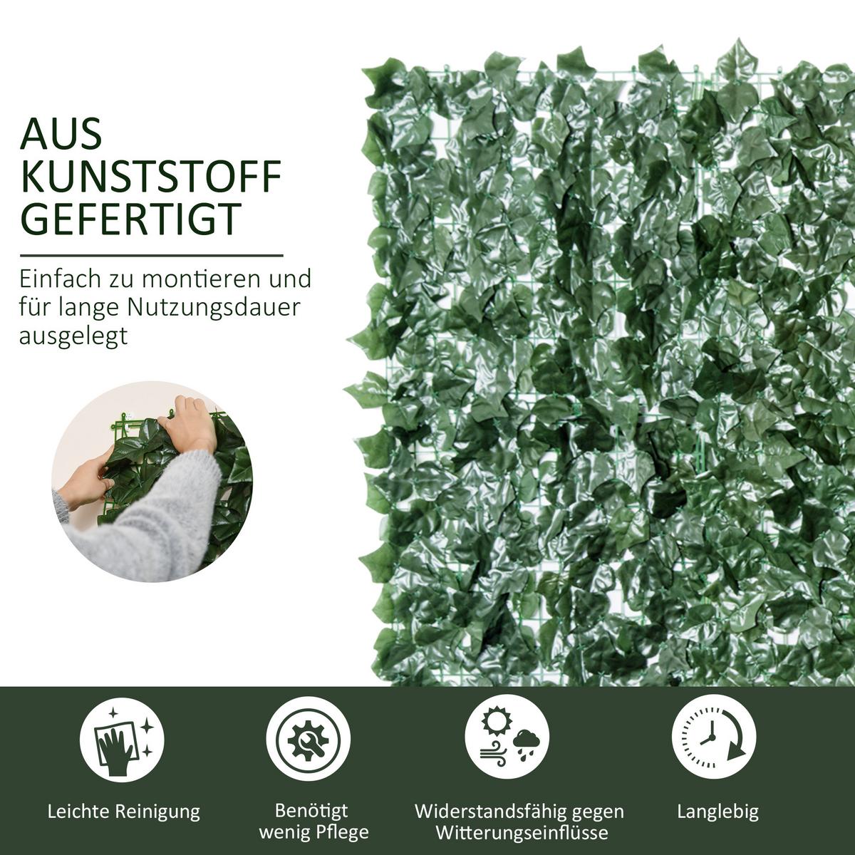 KÜNSTLICHE Hecke Sichtschutzhecke Pflanzen Hecke Wanddekoration Dunkelgrün - Grün, Kunststoff (1/150cm) - Outsunny