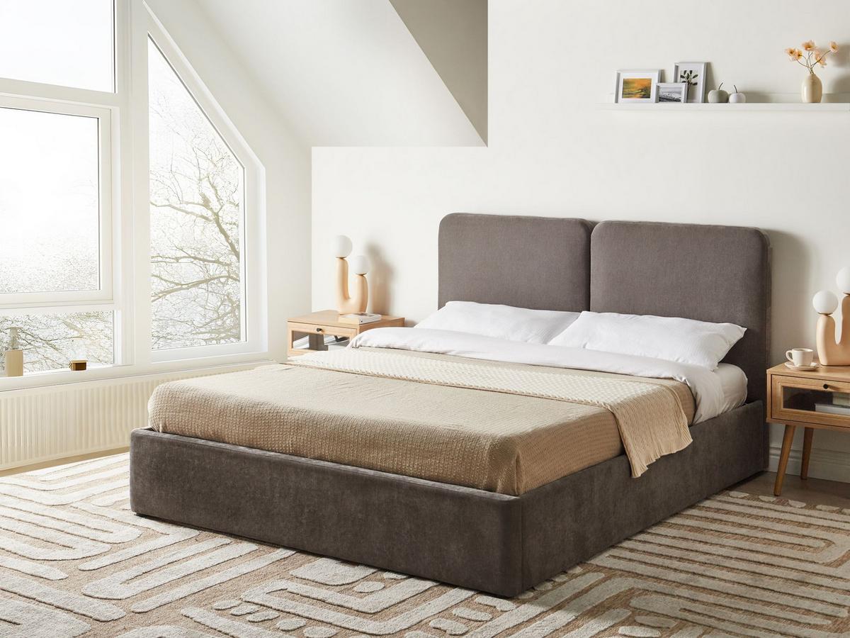 BETT mit Stauraum 160/200 cm Chenillegewebe Taupe Arbois - Taupe, Textil (160/200cm) - Beliani