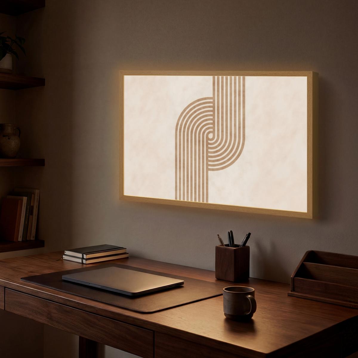 WANDLEUCHTE MIT AKKU Symmetrische Biegung - kupferfarbig 60x40 cm - Beige, Holzwerkstoff (60/40/8cm) - OnlyWow