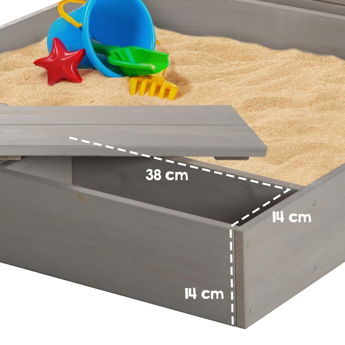 SANDKASTEN mit Deckel Tafel und Haken grau - Grau, Holz (85/88/65.5cm) - Roba