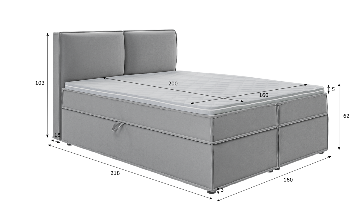 BOXBETT Eclipse 160/200 cm Grau Luxusmicrofaser - Schwarz/Grau, Holz/Kunststoff (160/200cm) - S-Style Möbel
