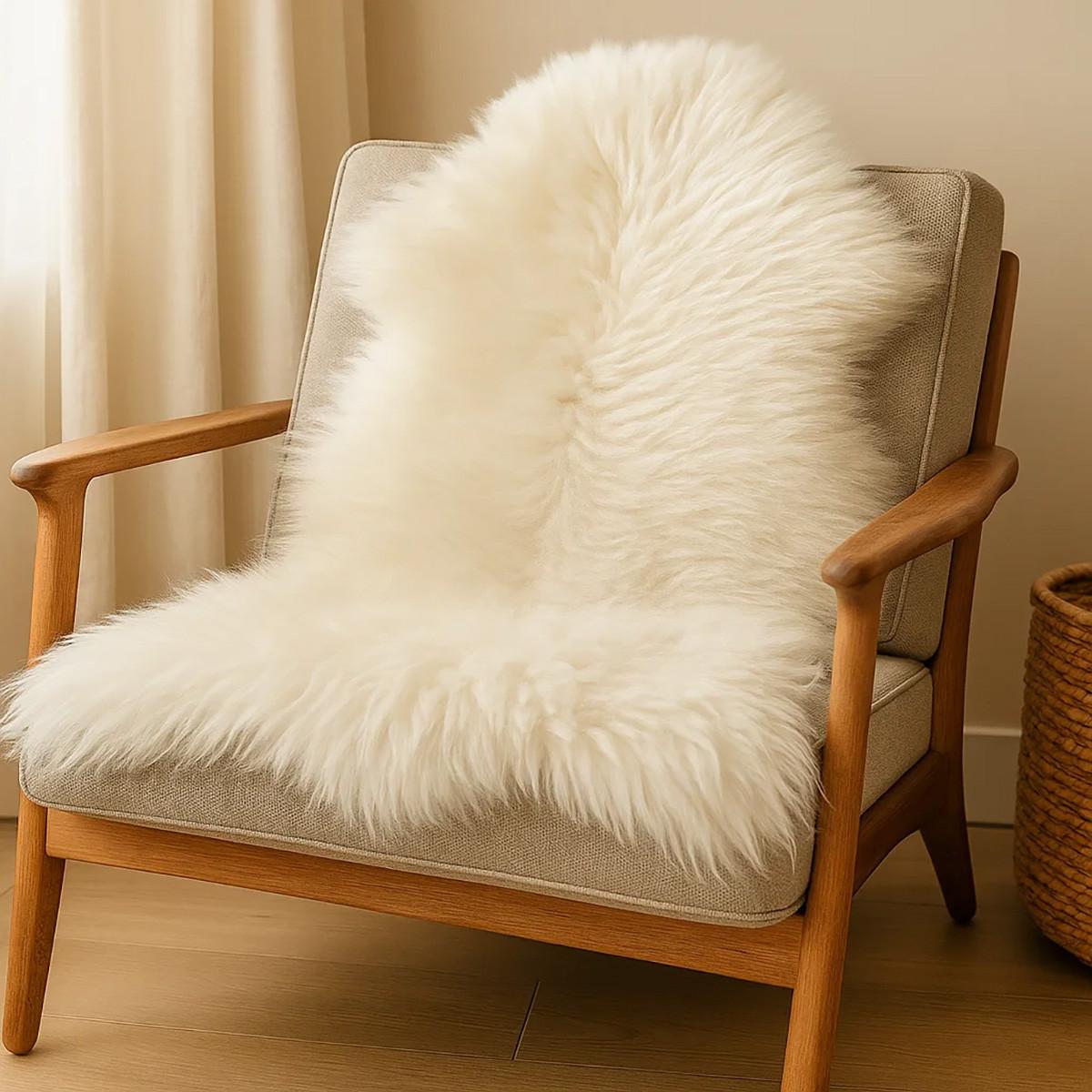 SCHAFFELL Natur Lammfell Weich Flauschig Wohnteppich, Weiß, ca. 130 cm - Weiß, Fell (70/130cm) - Provellus