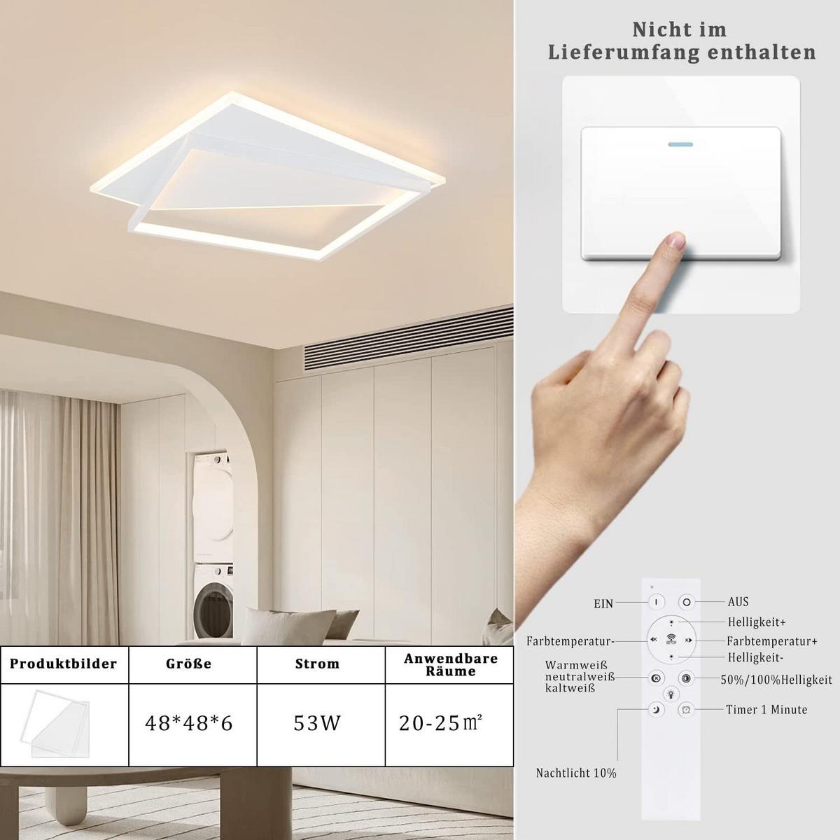 LED-DECKENLEUCHTE Eisenschlag 48.0/6.0/48.0 cm - Weiß, Metall (48/48/6cm) - ZMH